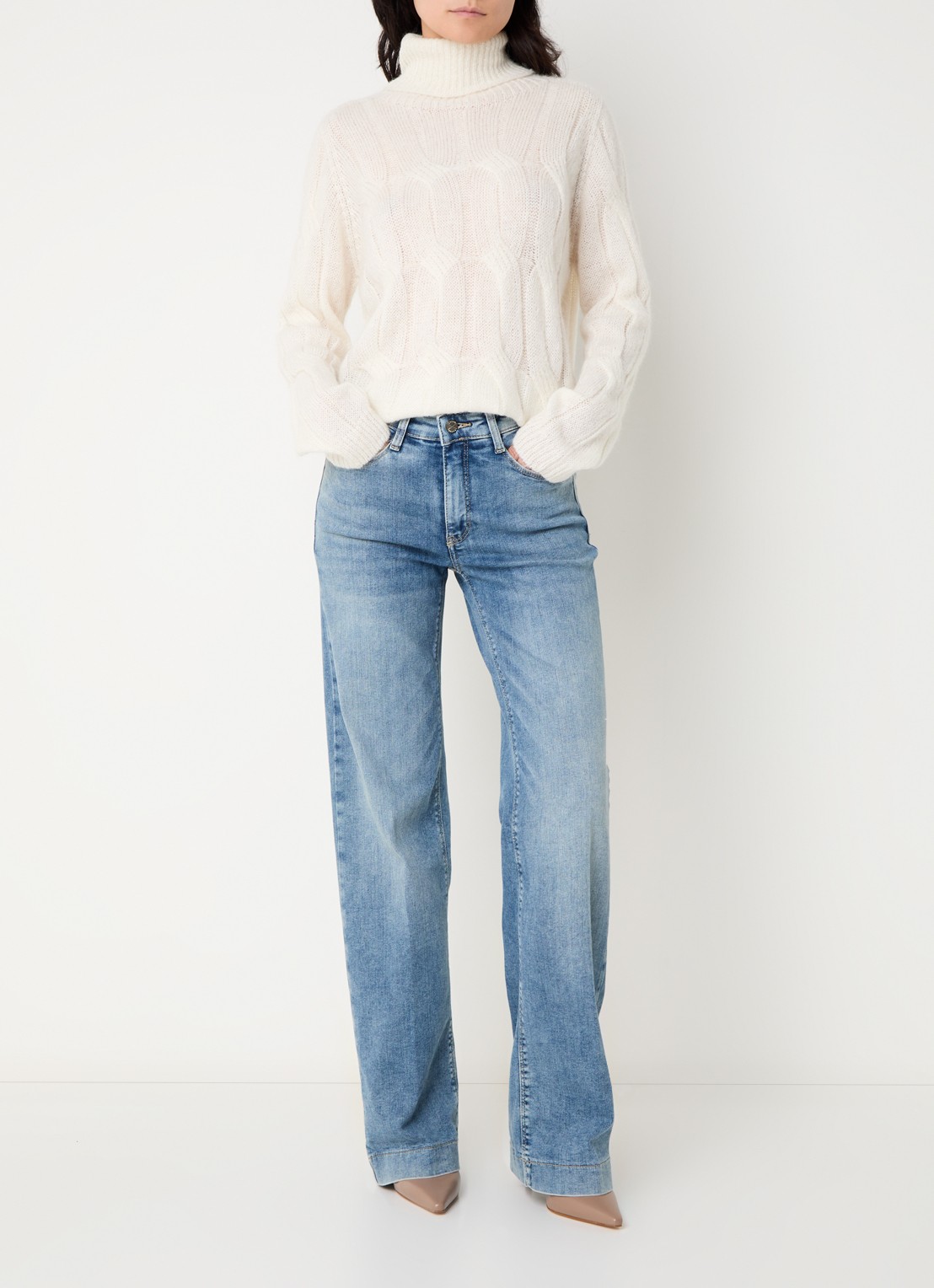 MAC Jeans Dream high waist wide leg jeans met steekzakken - voorkant 5 lichtblauw