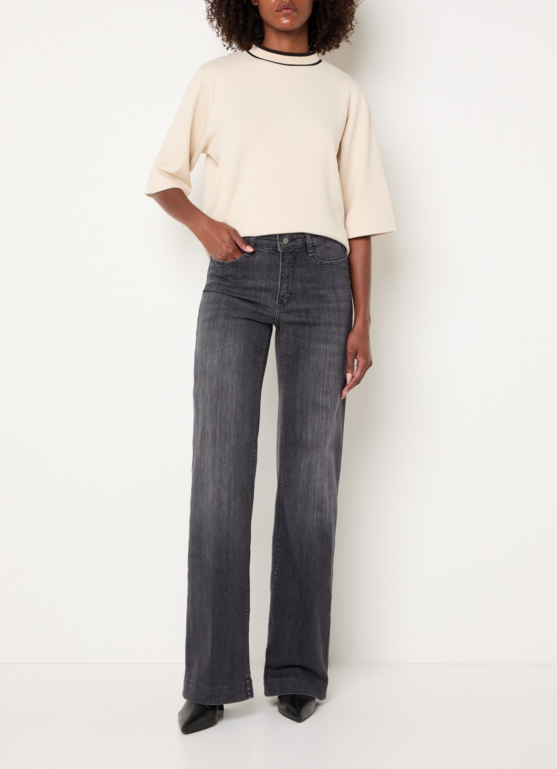 MAC Jeans Dream high waist wide leg jeans met steekzakken - voorkant 2 antraciet