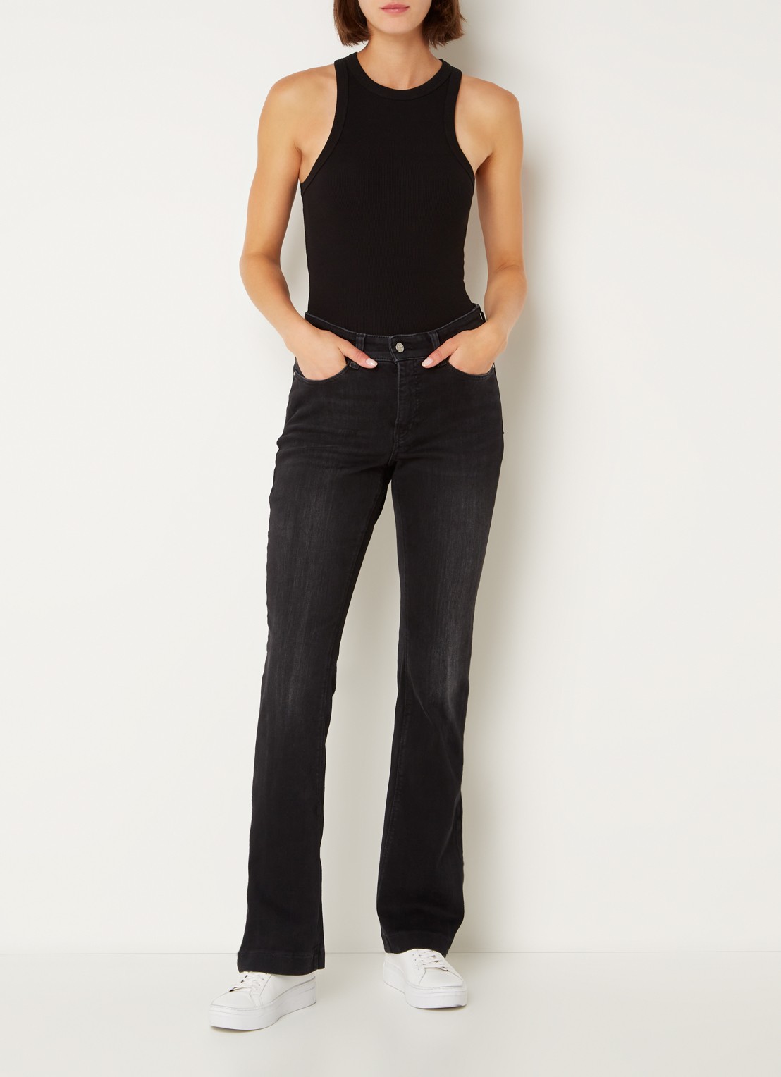 MAC Jeans Dream mid waist flared jeans met stretch - voorkant 3 zwart