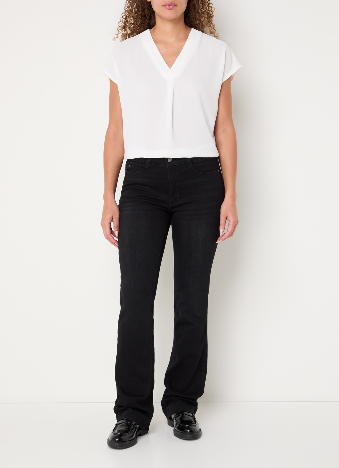 MAC Jeans Dream mid waist flared jeans met stretch - voorkant 2 grijsmele