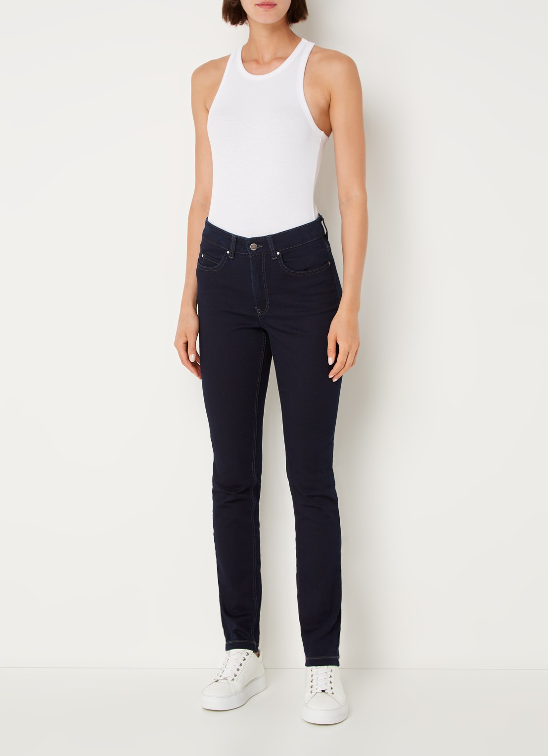 MAC Jeans Dream mid waist skinny jeans met stretch - voorkant 5 donkerblauw