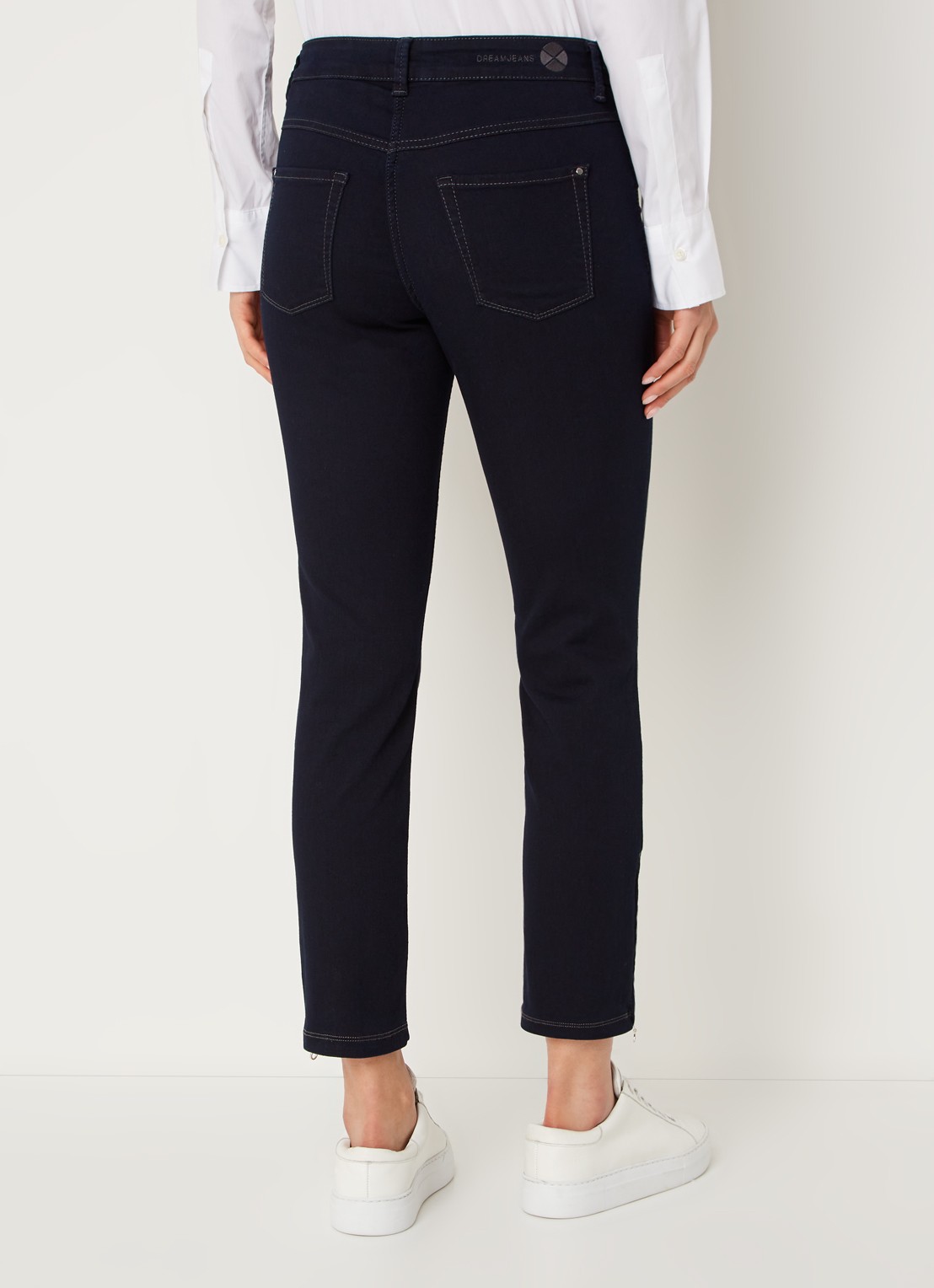 MAC Jeans Dream mid waist slim fit cropped jeans met ritsdetail - achterkant donkerblauw
