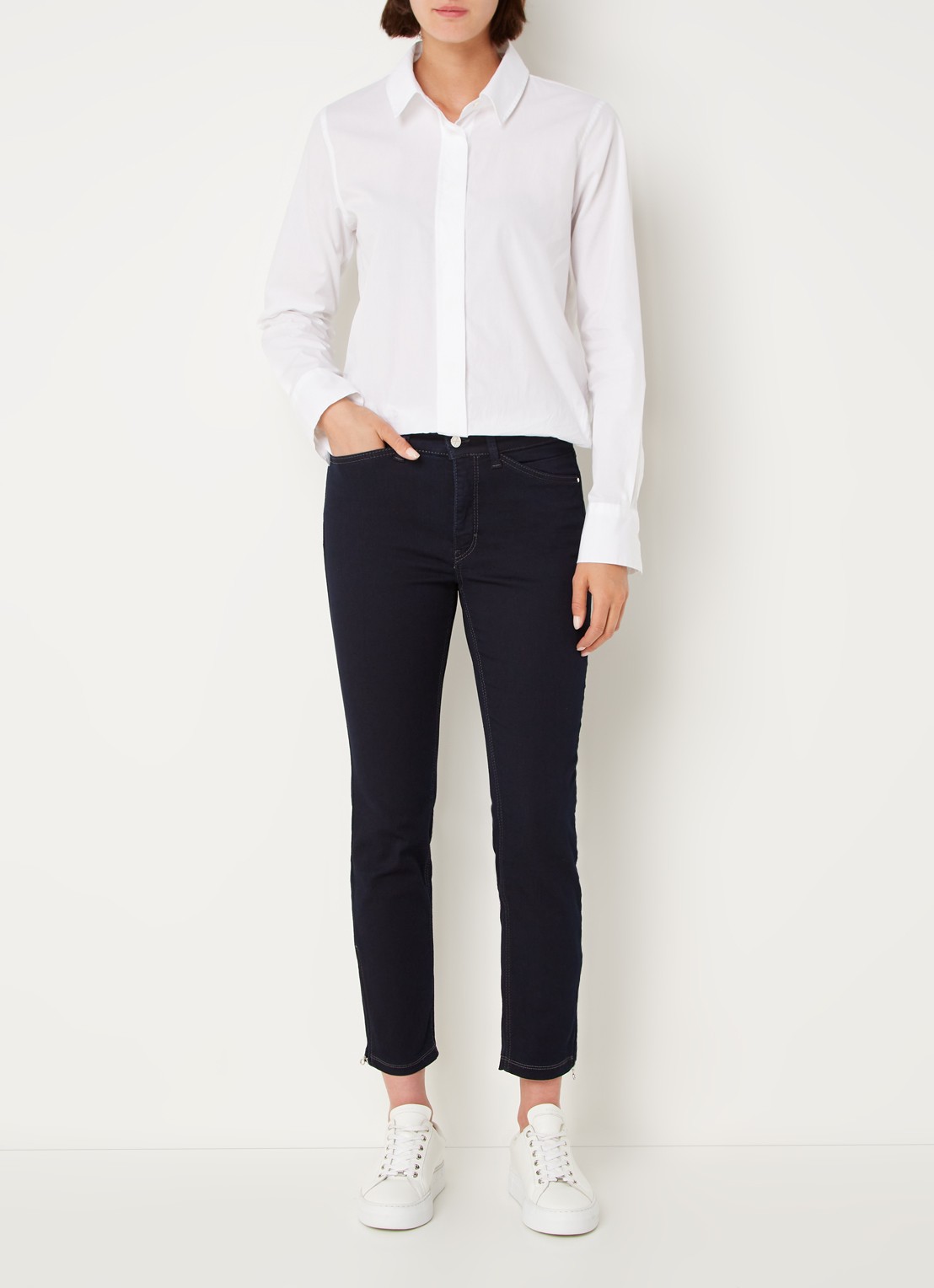 MAC Jeans Dream mid waist slim fit cropped jeans met ritsdetail - voorkant 3 donkerblauw
