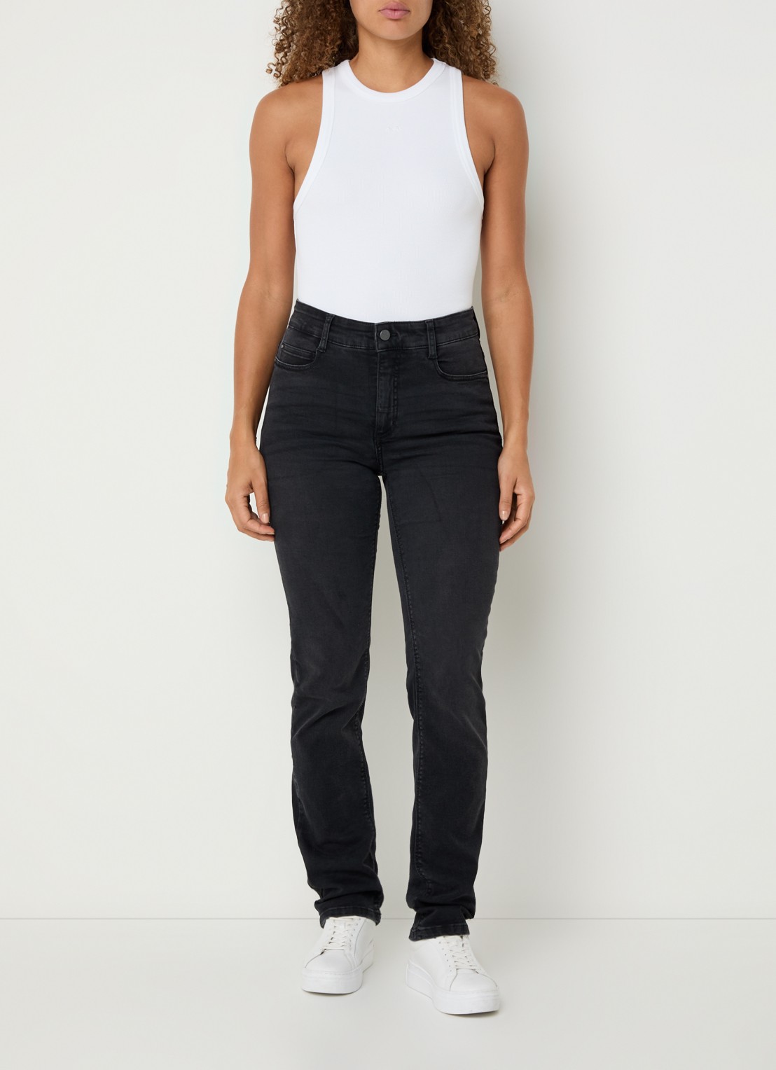 MAC Jeans Dream mid waist slim fit jeans met stretch  - voorkant 2 antraciet