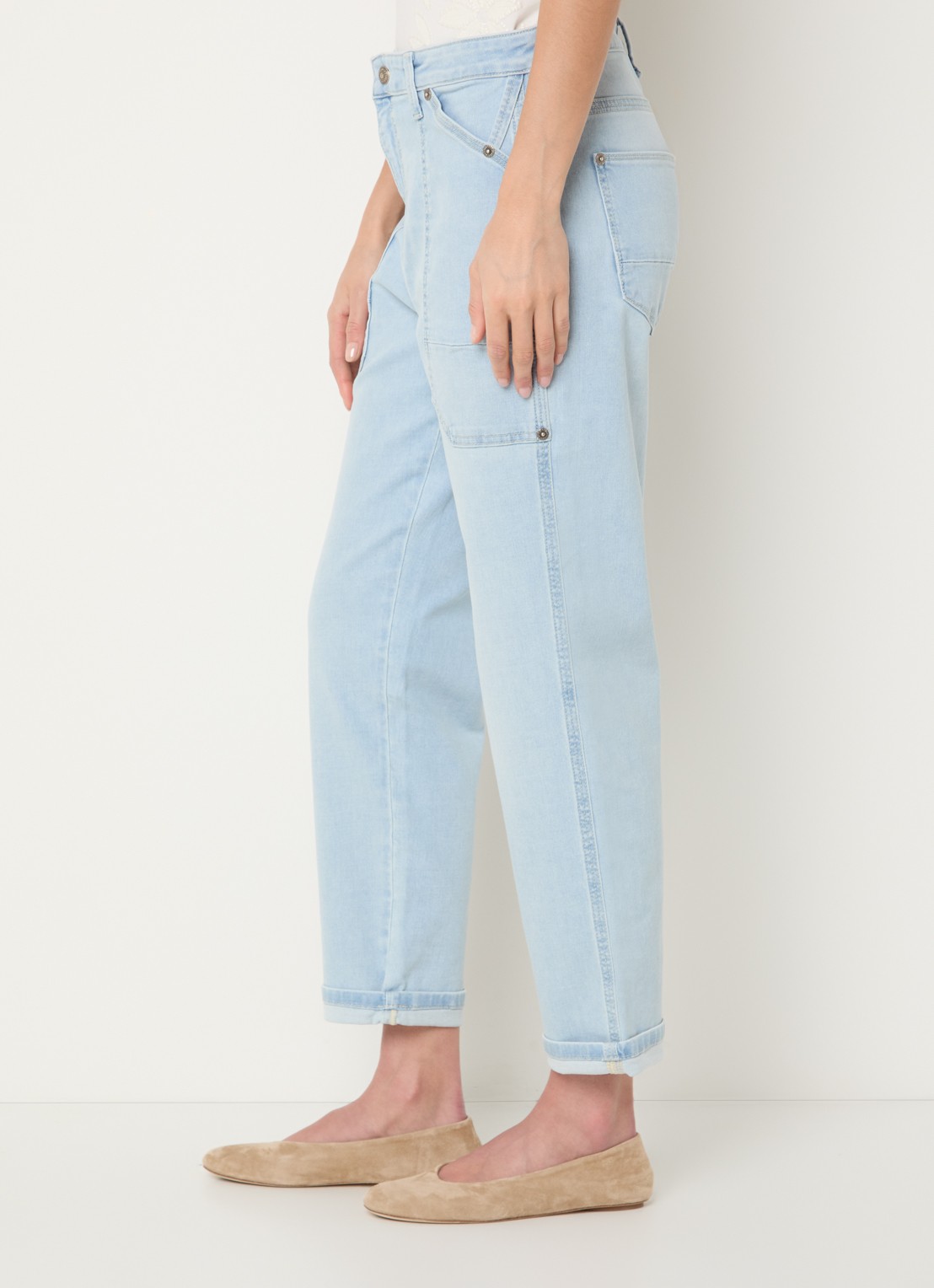 MAC Jeans Iowa high waist wide leg jeans met donkere wassing - detail 4 lichtblauw