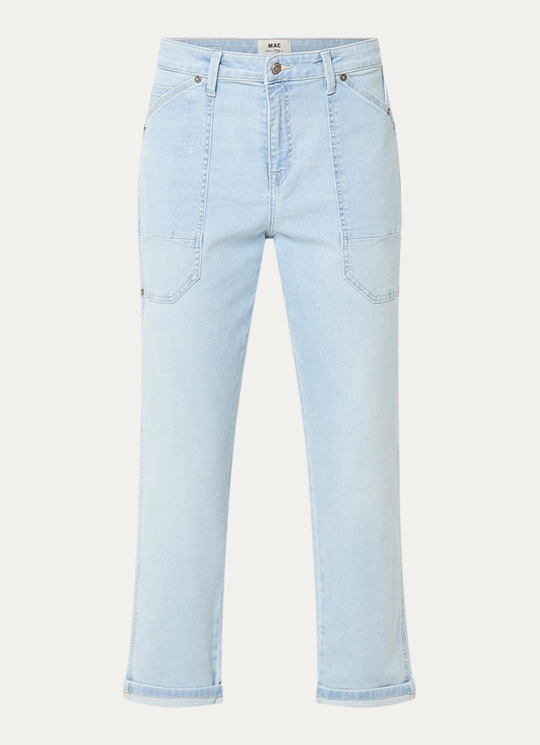 MAC Jeans Iowa high waist wide leg jeans met donkere wassing - voorkant lichtblauw