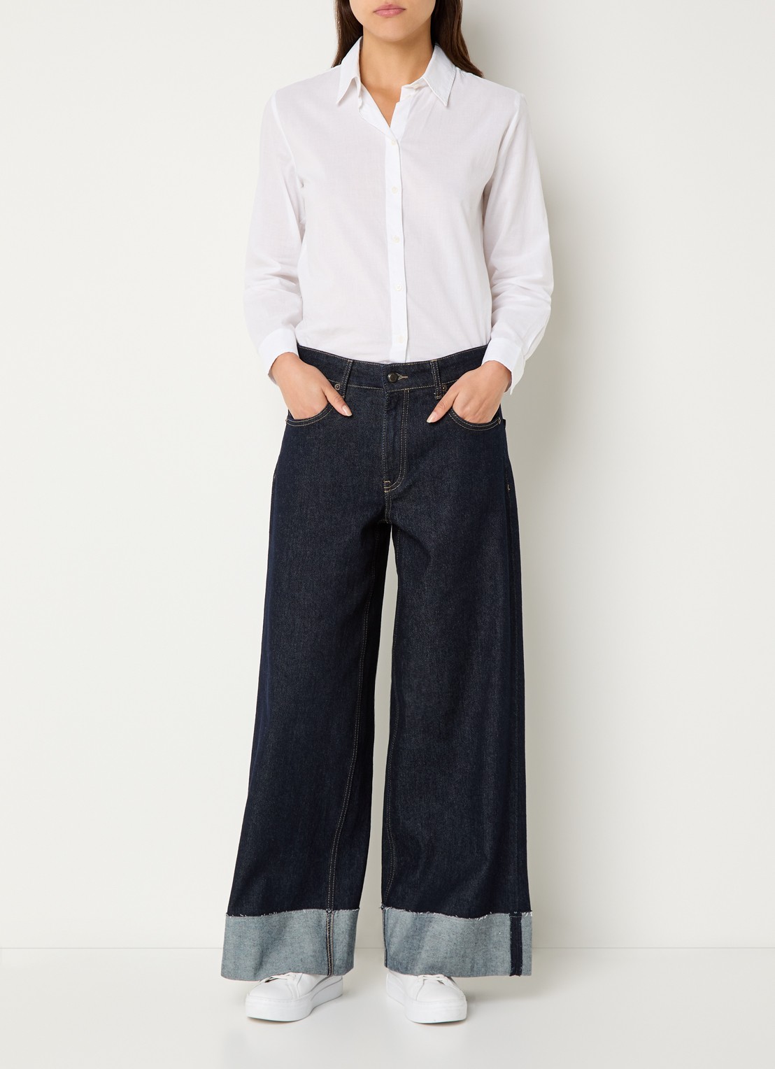 MAC Jeans Nevada high waist wide leg jeans met donkere wassing - voorkant 5 indigo