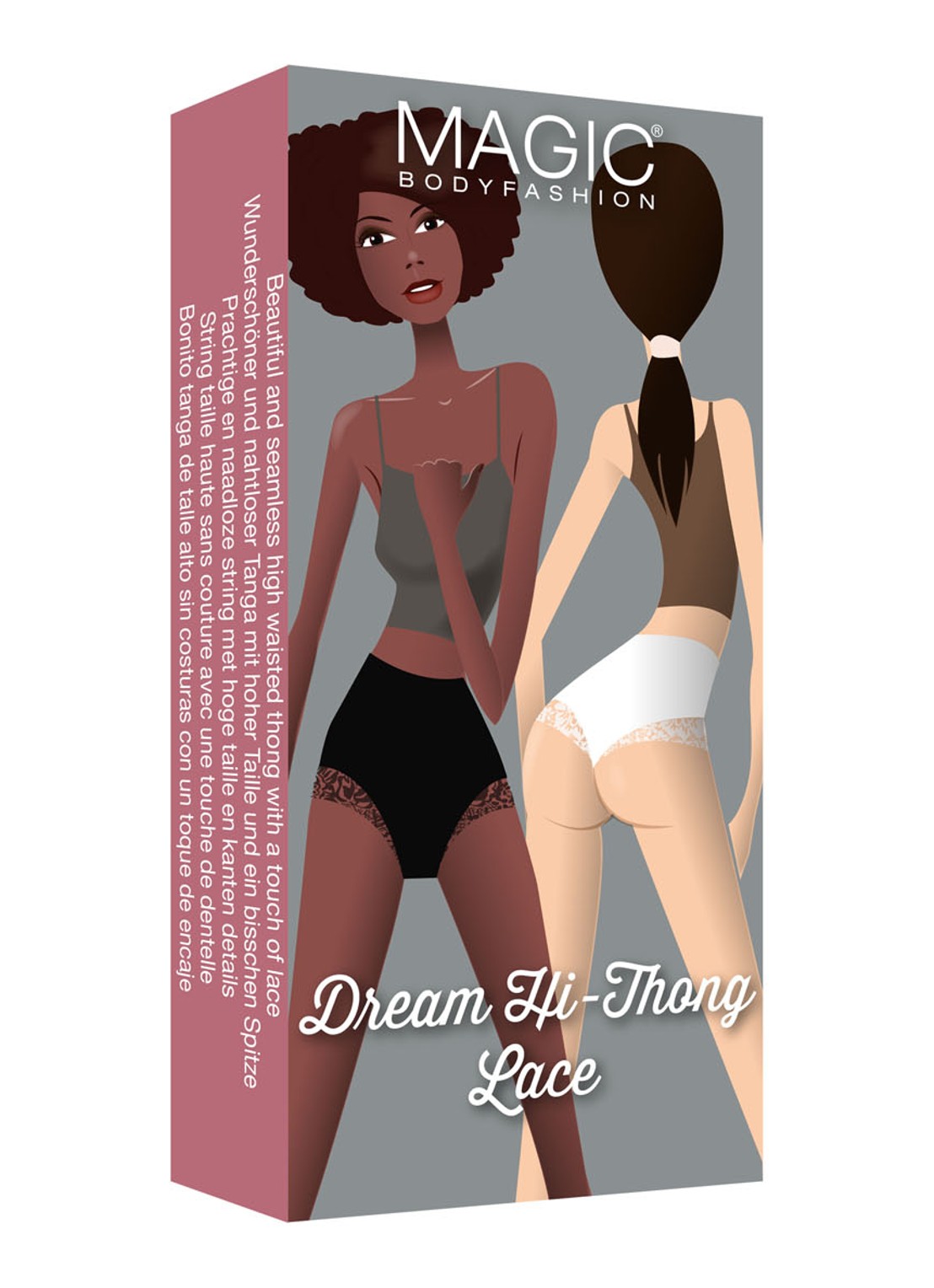 MAGIC Bodyfashion Dream high waisted naadloze string met kant - voorkant 2 zwart