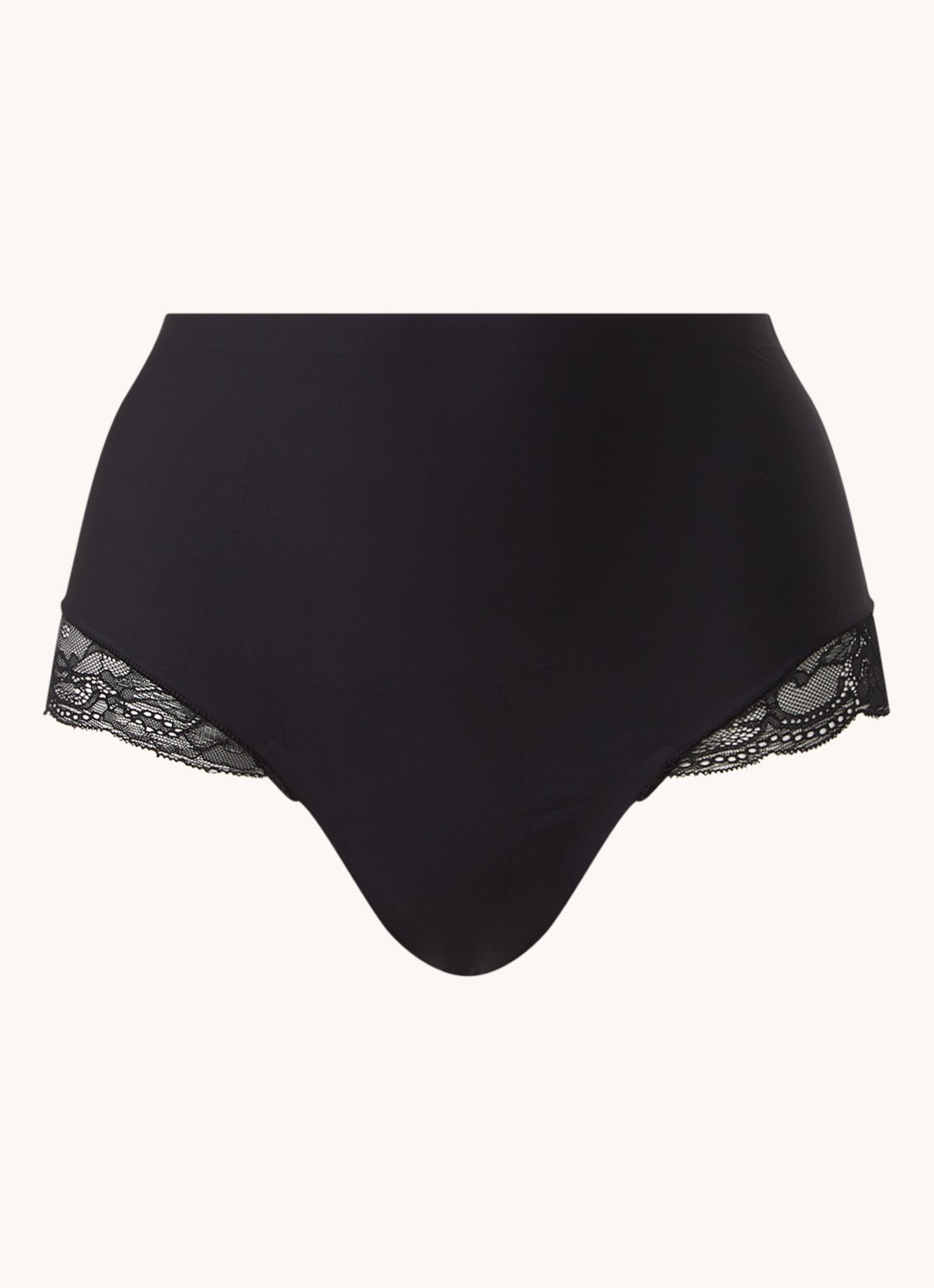 MAGIC Bodyfashion Dream high waisted naadloze string met kant - voorkant 3 zwart