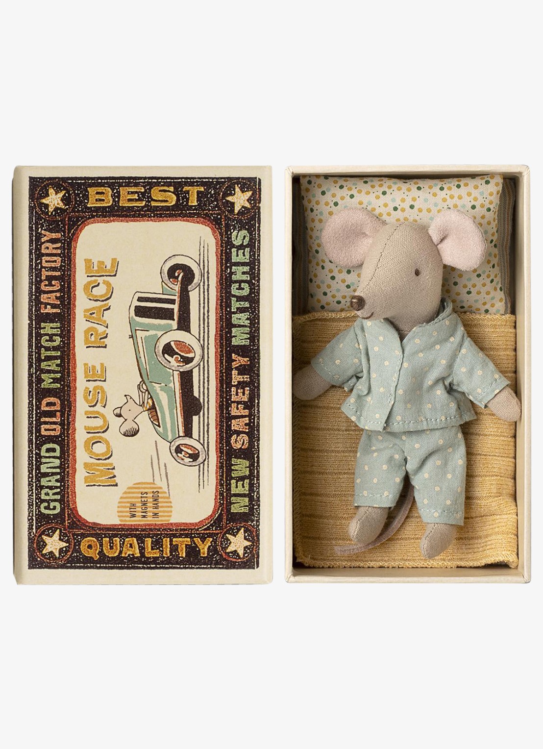 Maileg Little brother muis knuffel in geschenkdoos 13 cm - voorkant wit
