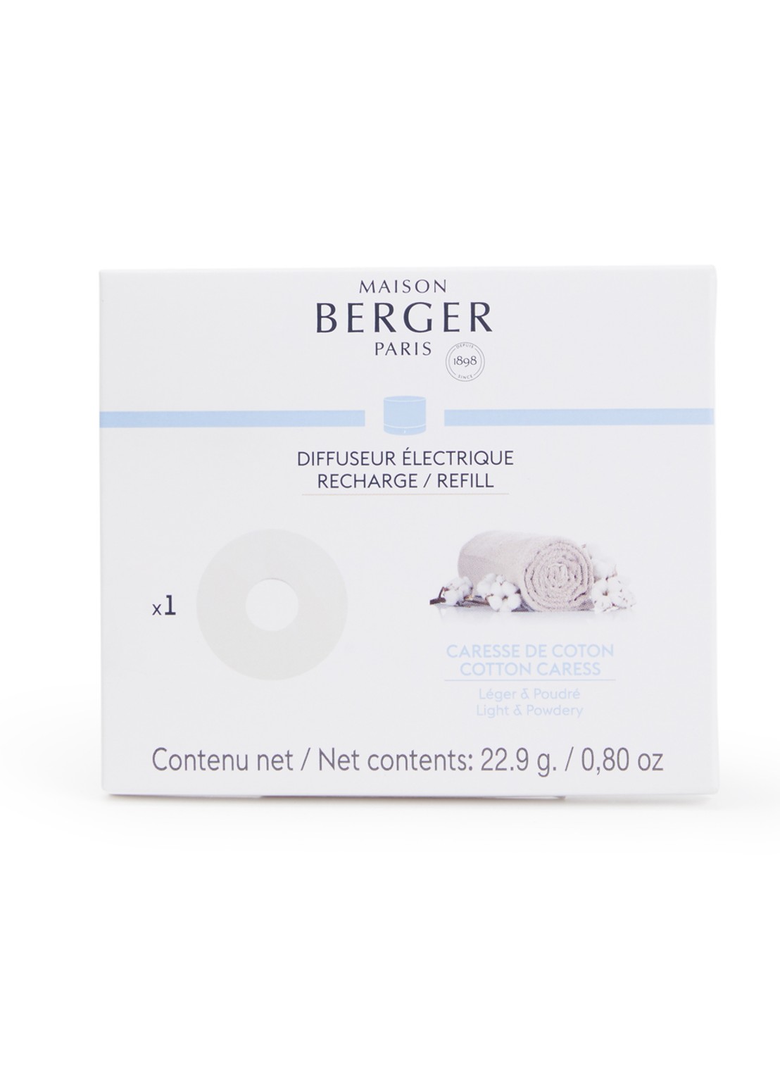 Maison Berger Cotton Caress navulling elektrische parfumdiffuser voor Nomad Berger - voorkant beige