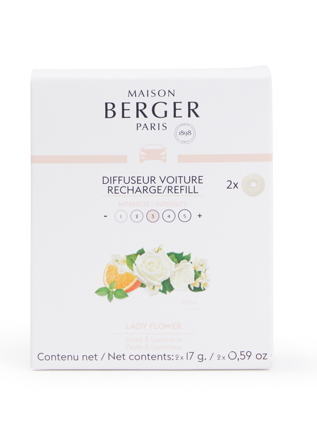 Maison Berger Lady Flower navulling autodiffuser set van 2 - voorkant wit