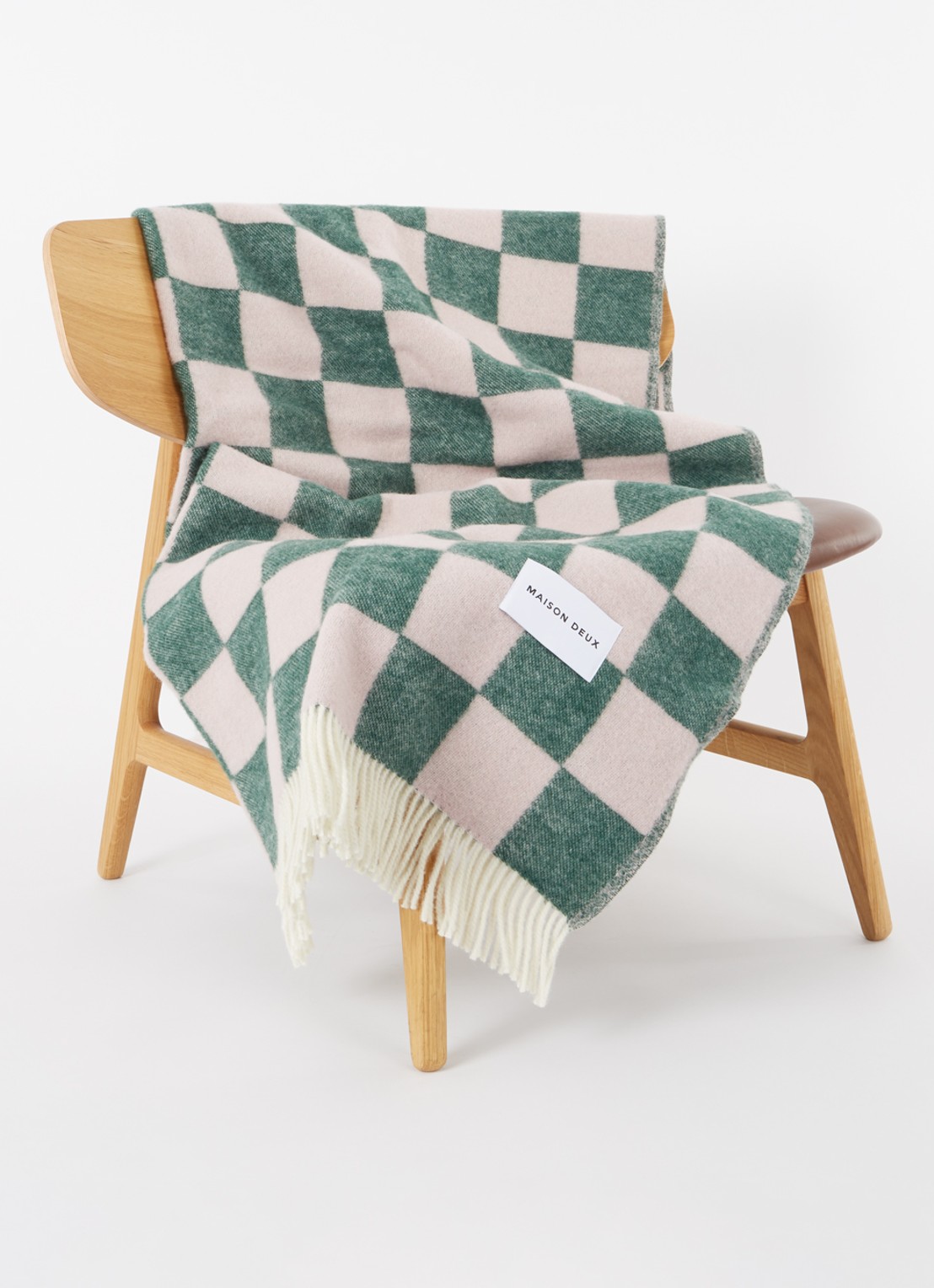 Maison Deux Checkerboard plaid van wol 130 x 200 cm - voorkant 2 groen