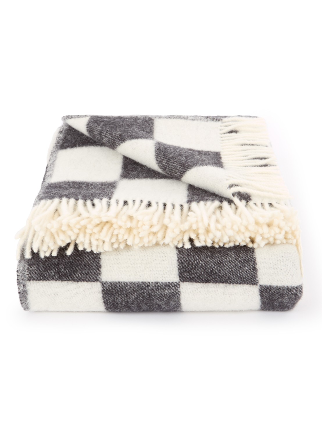 Maison Deux Checkerboard plaid van wol 130 x 200 cm - voorkant zwart