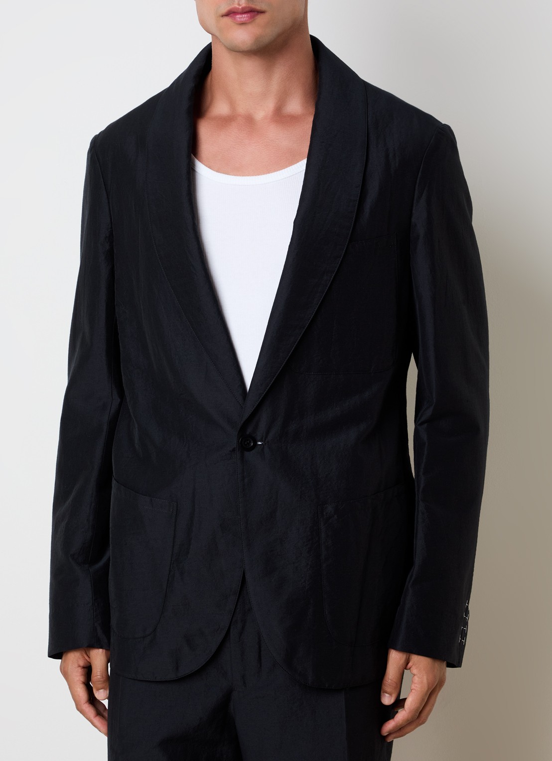 Maison Margiela Colbert in zijdeblend - detail donkerblauw