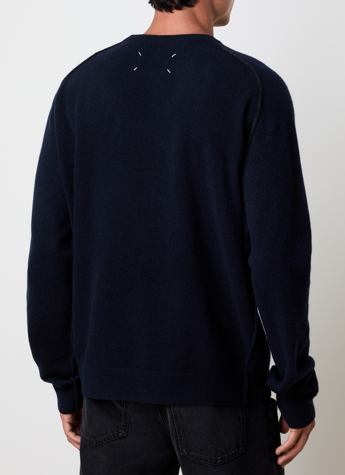 Maison Margiela Fijngebreide trui van wol met ronde hals - achterkant 3 donkerblauw
