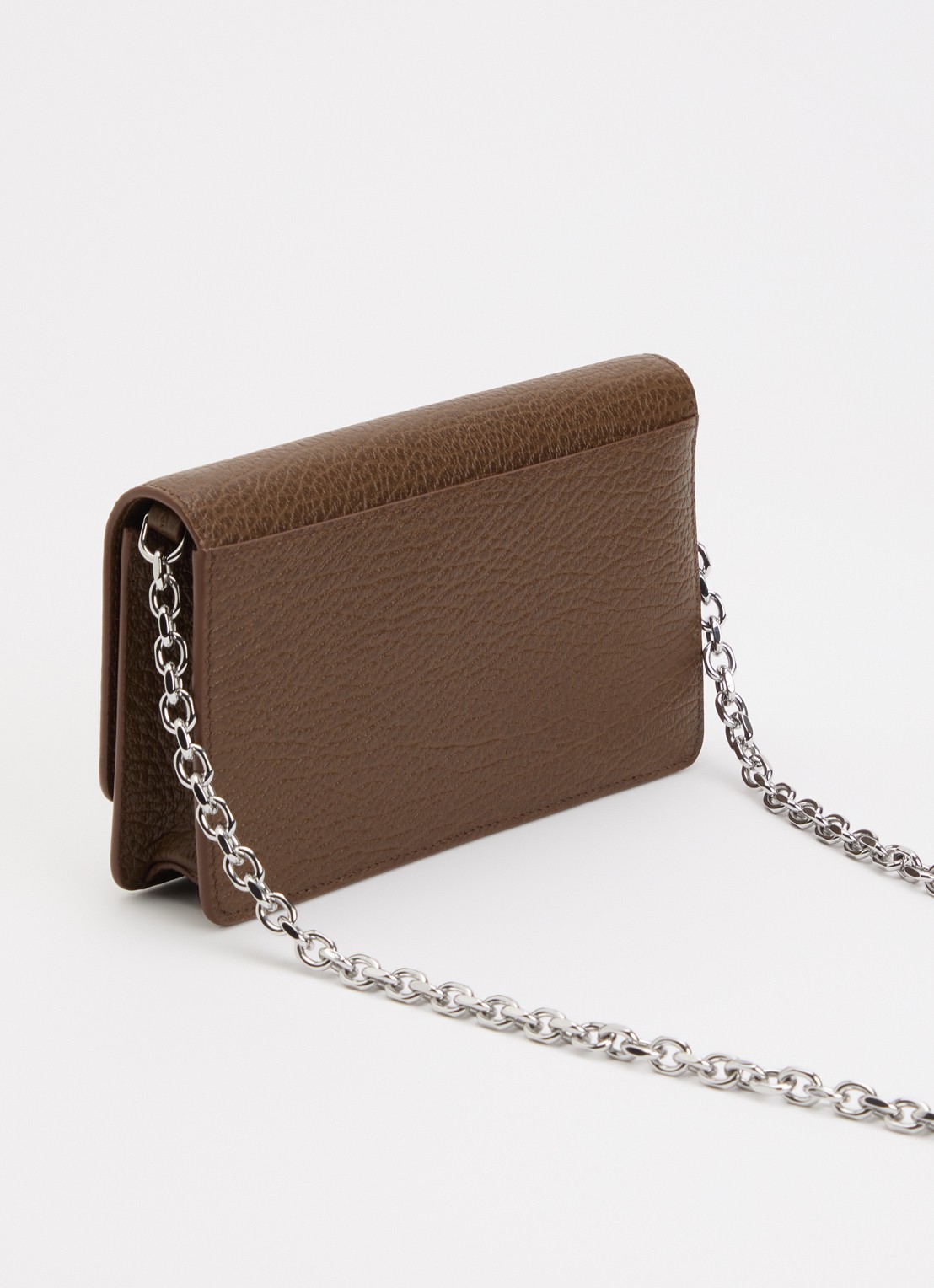 Maison Margiela Four Stitches clutch van kalfsleer met afneembare schouderriem - achterkant donkerbruin