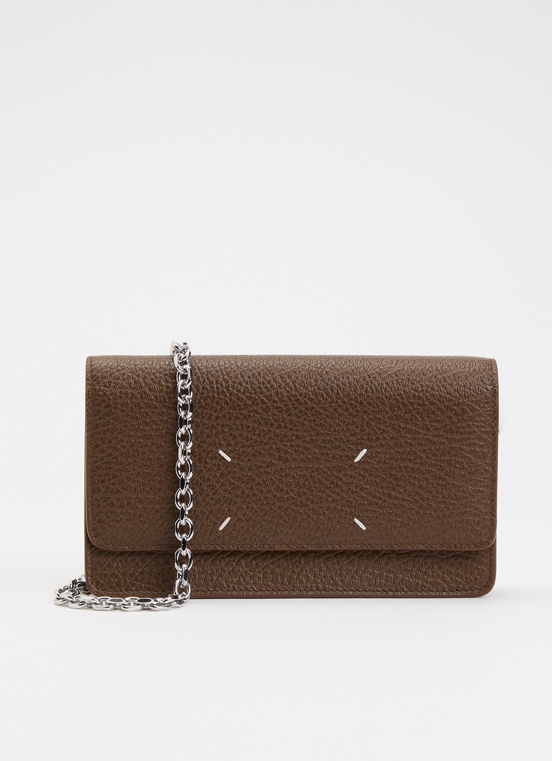 Maison Margiela Four Stitches clutch van kalfsleer met afneembare schouderriem - voorkant 2 donkerbruin