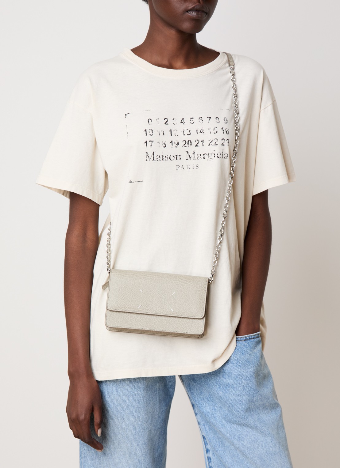 Maison Margiela Four Stitches portemonnee van kalfsleer - voorkant 3 khaki