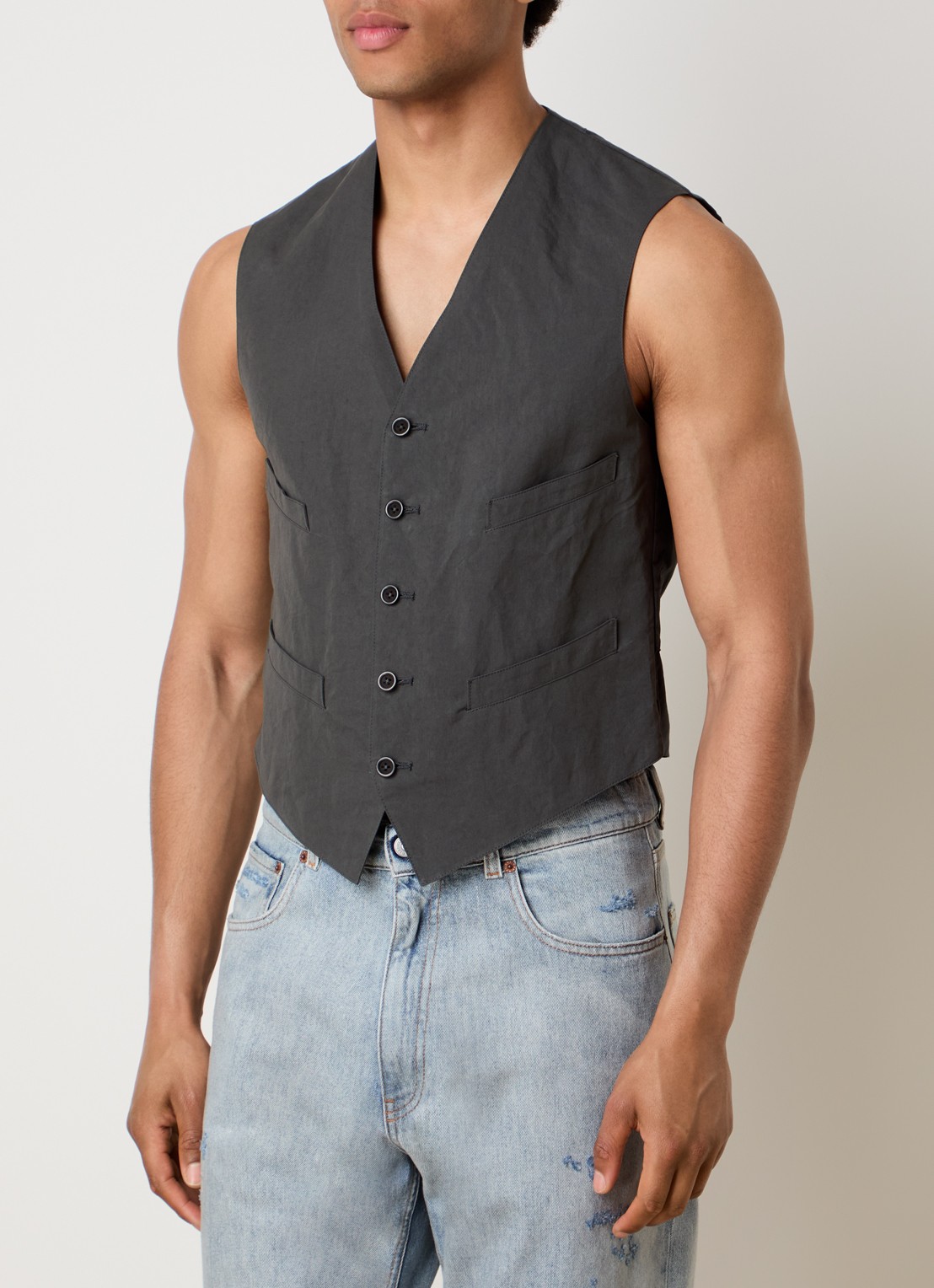 Maison Margiela Gilet in zijdeblend met steekzakken - detail 2 donkergrijs