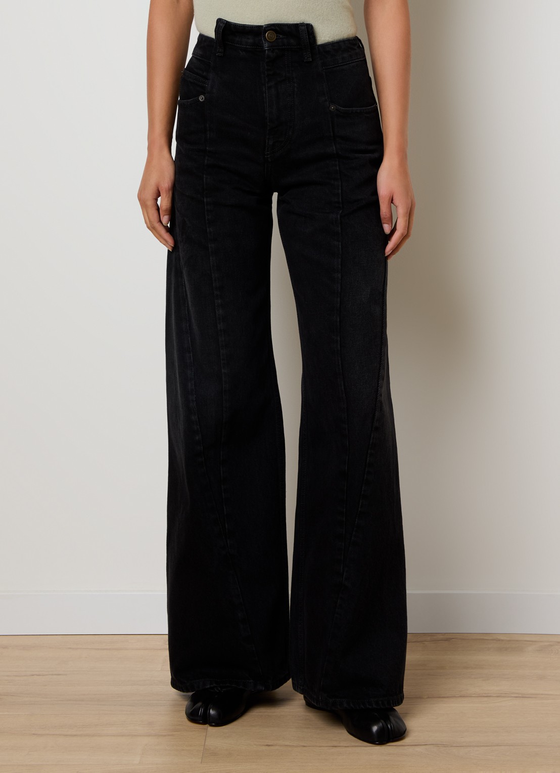 Maison Margiela High waist flared jeans met gekleurde wassing - detail 4 zwart
