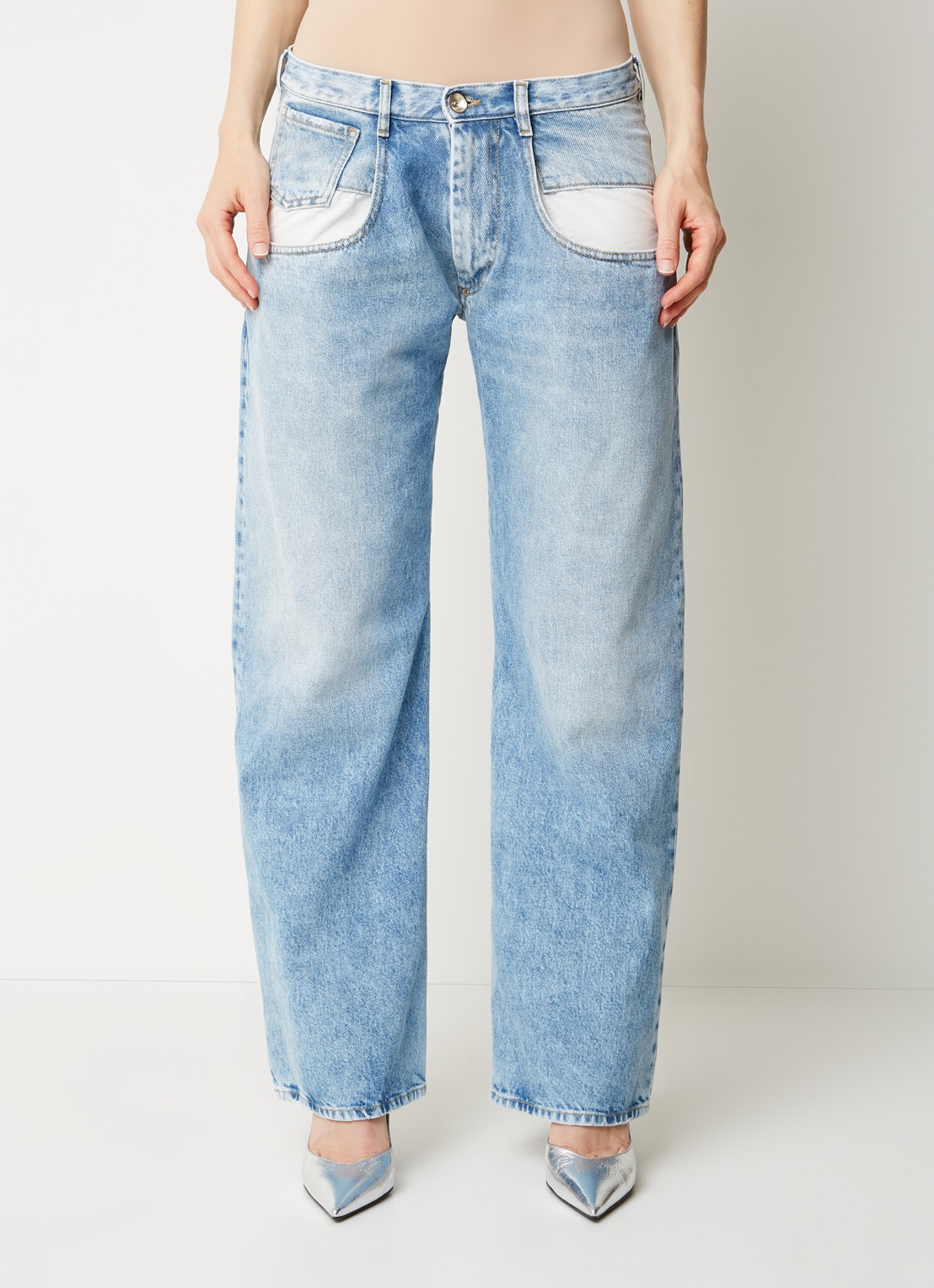 Maison Margiela High waist straight leg jeans met lichte wassing - detail 6 indigo