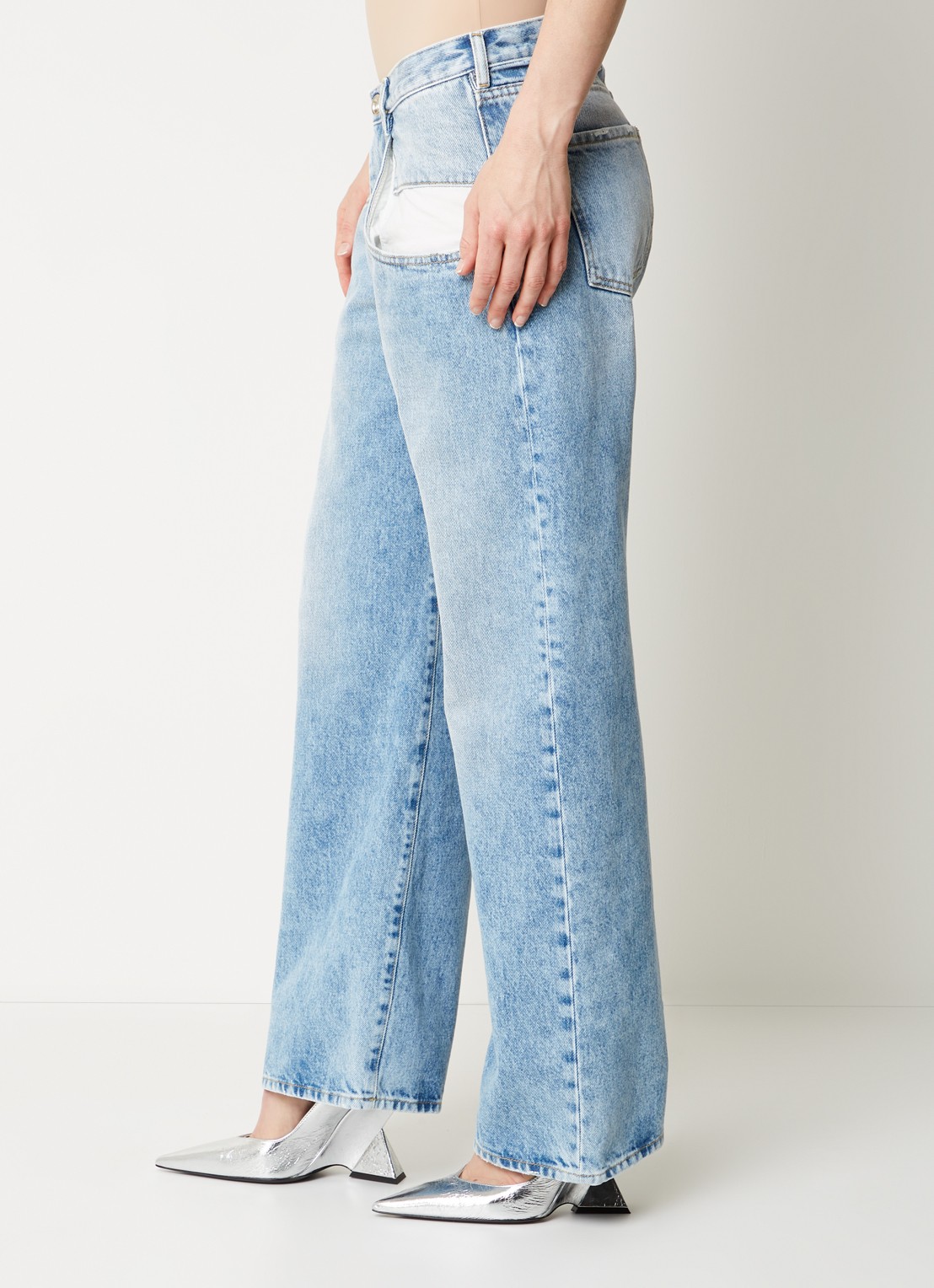 Maison Margiela High waist straight leg jeans met lichte wassing - detail 7 indigo