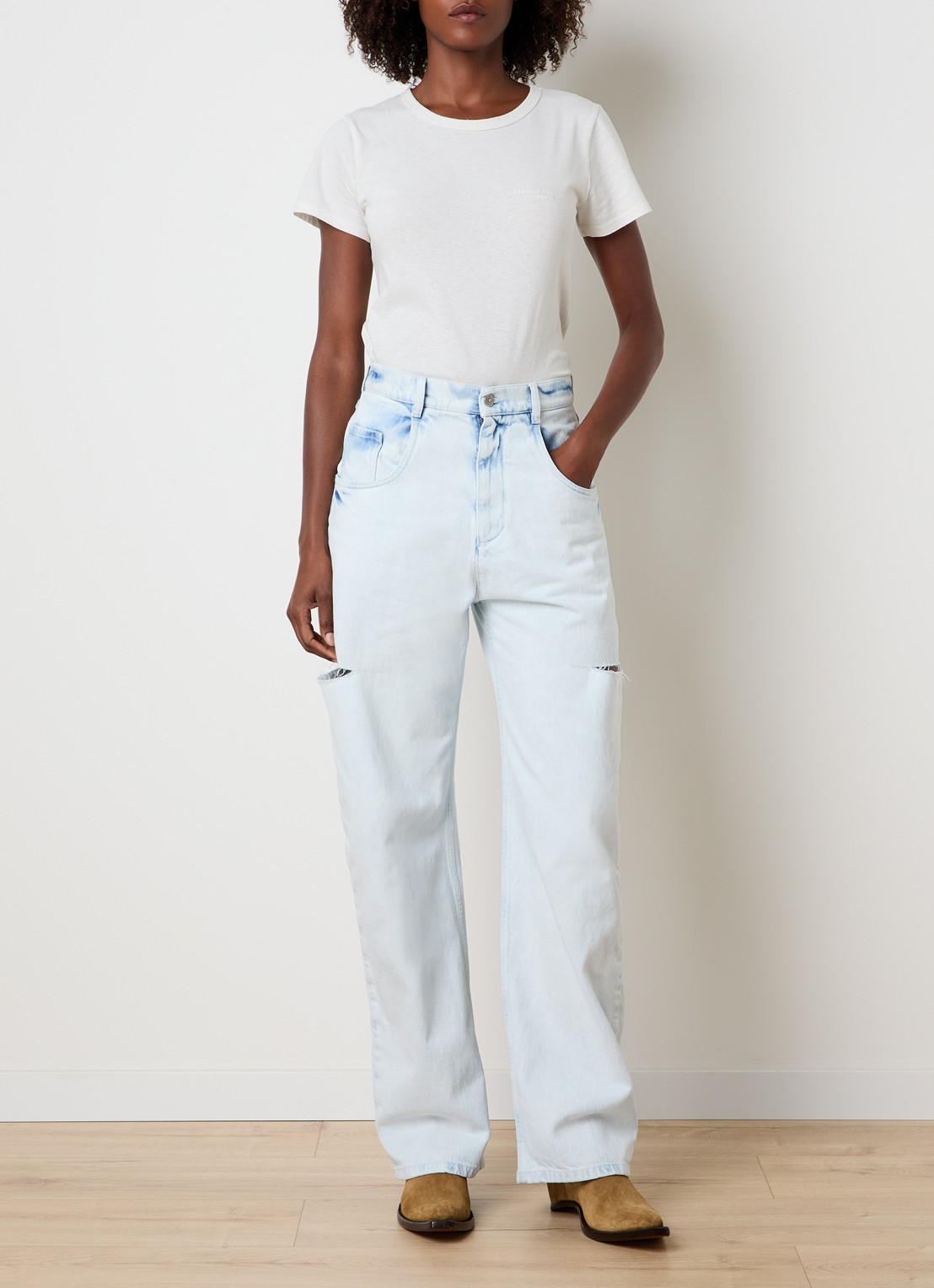 Maison Margiela High waist straight leg jeans met lichte wassing - voorkant 2 indigo