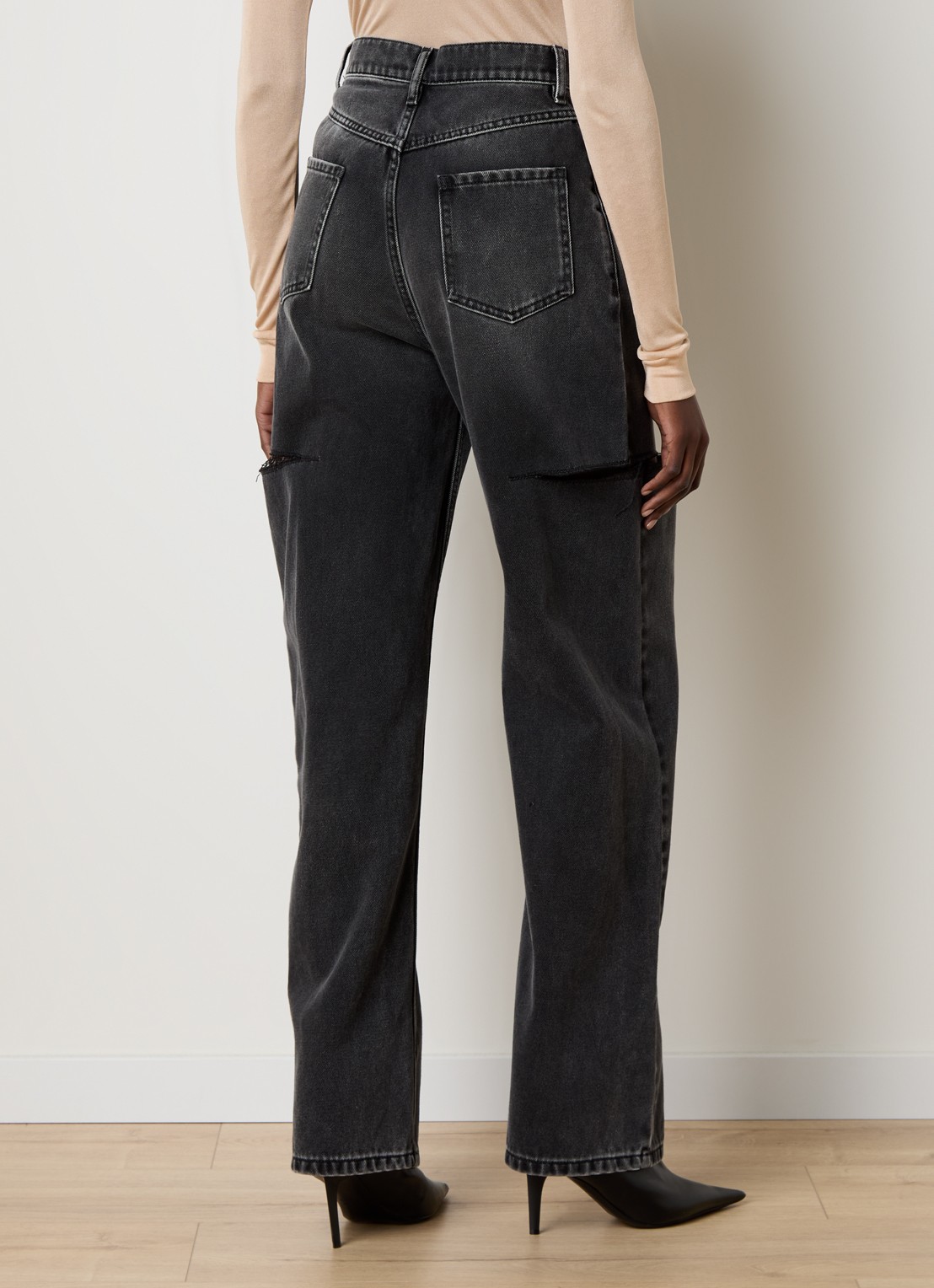 Maison Margiela High waist tapered jeans met steekzakken - achterkant 4 antraciet