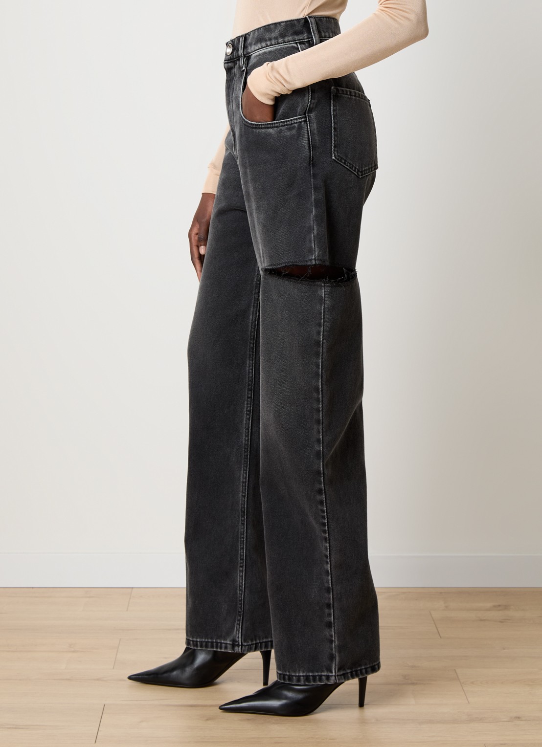 Maison Margiela High waist tapered jeans met steekzakken - detail 2 antraciet