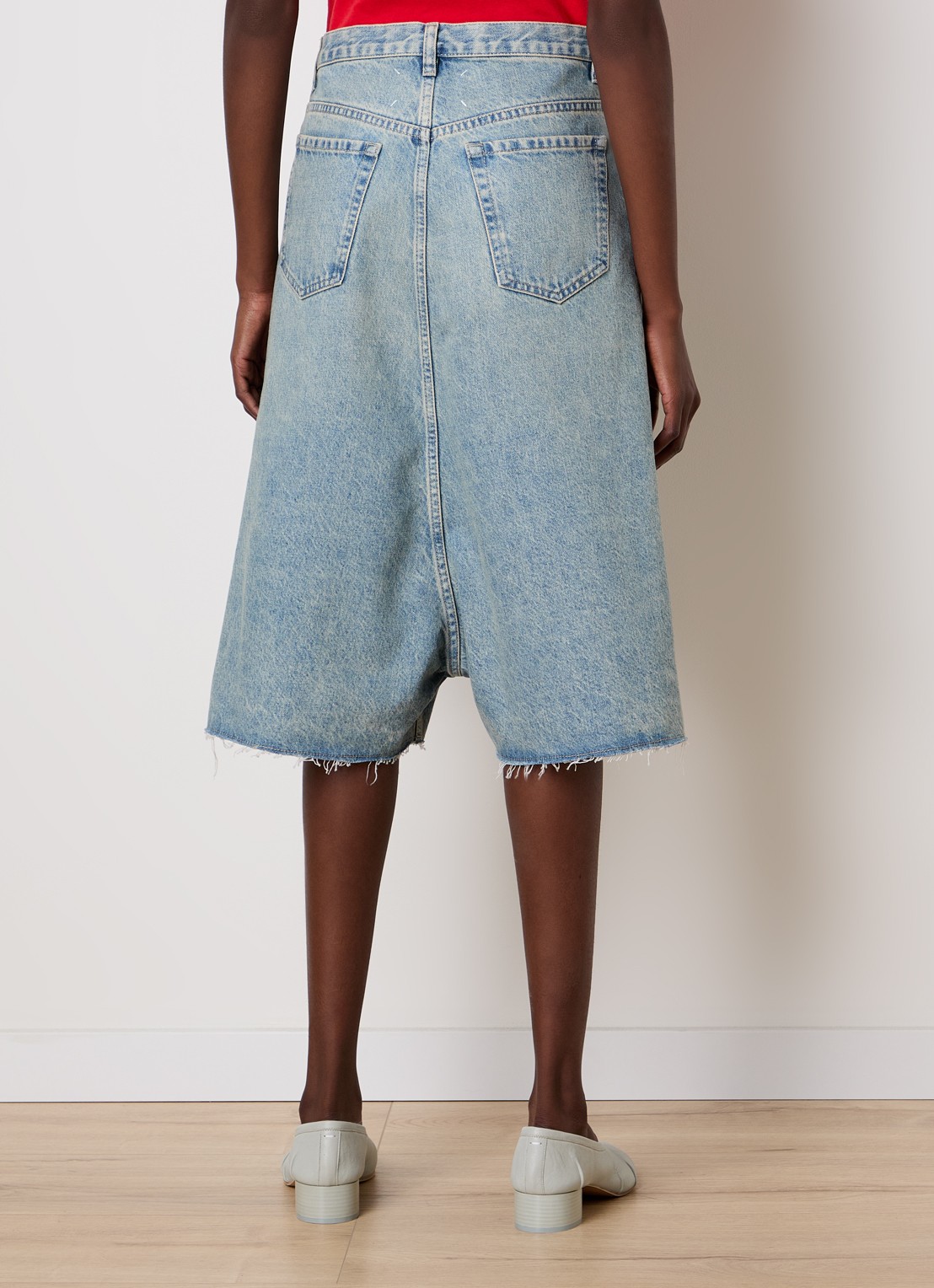 Maison Margiela High waist wide fit korte broek van denim - achterkant indigo