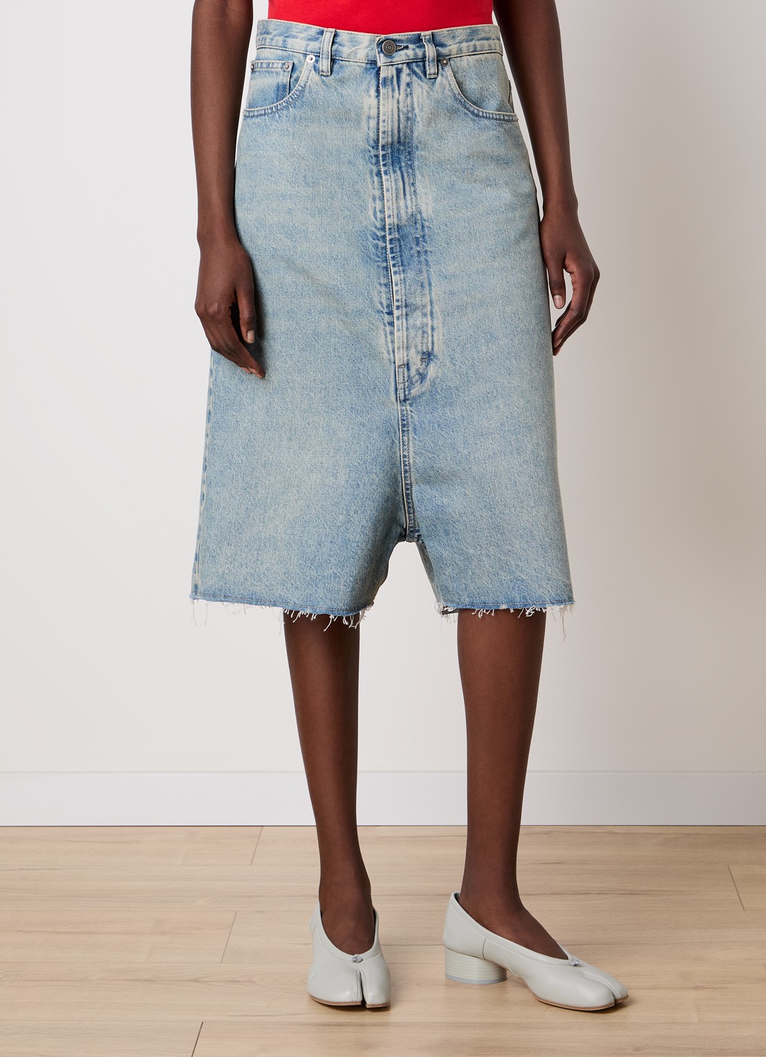 Maison Margiela High waist wide fit korte broek van denim - detail 4 indigo