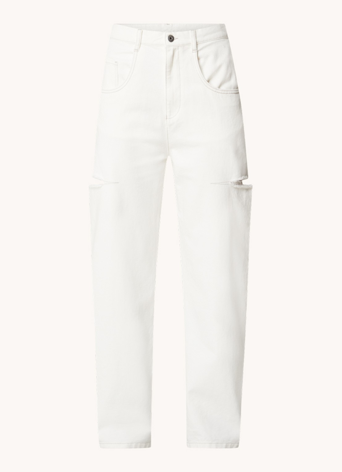 Maison Margiela High waist wide leg jeans met ripped details - voorkant gebroken wit