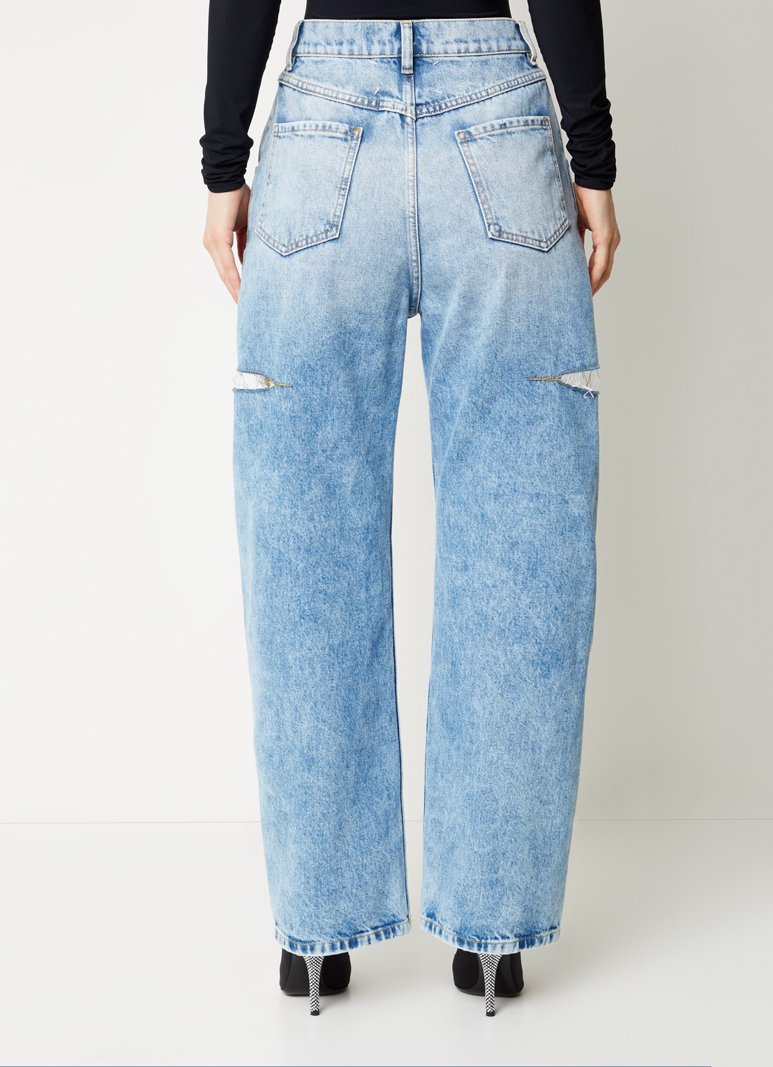 Maison Margiela High waist wide leg jeans met ripped details - achterkant 6 indigo