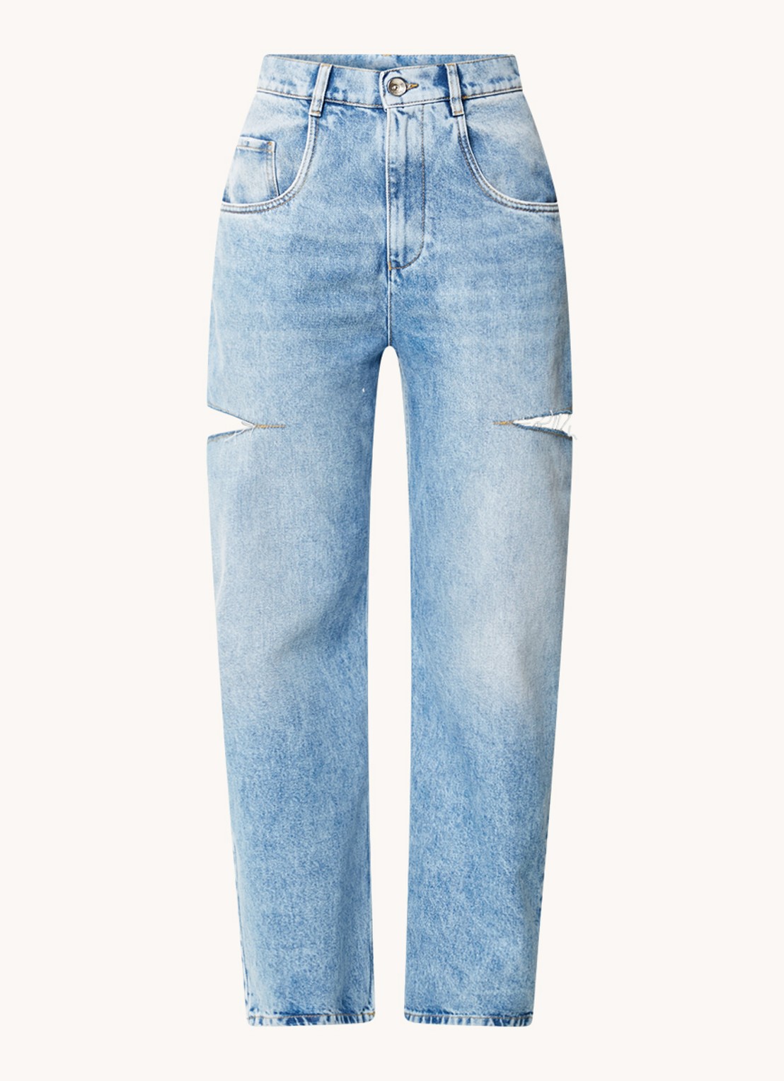 Maison Margiela High waist wide leg jeans met ripped details - voorkant indigo