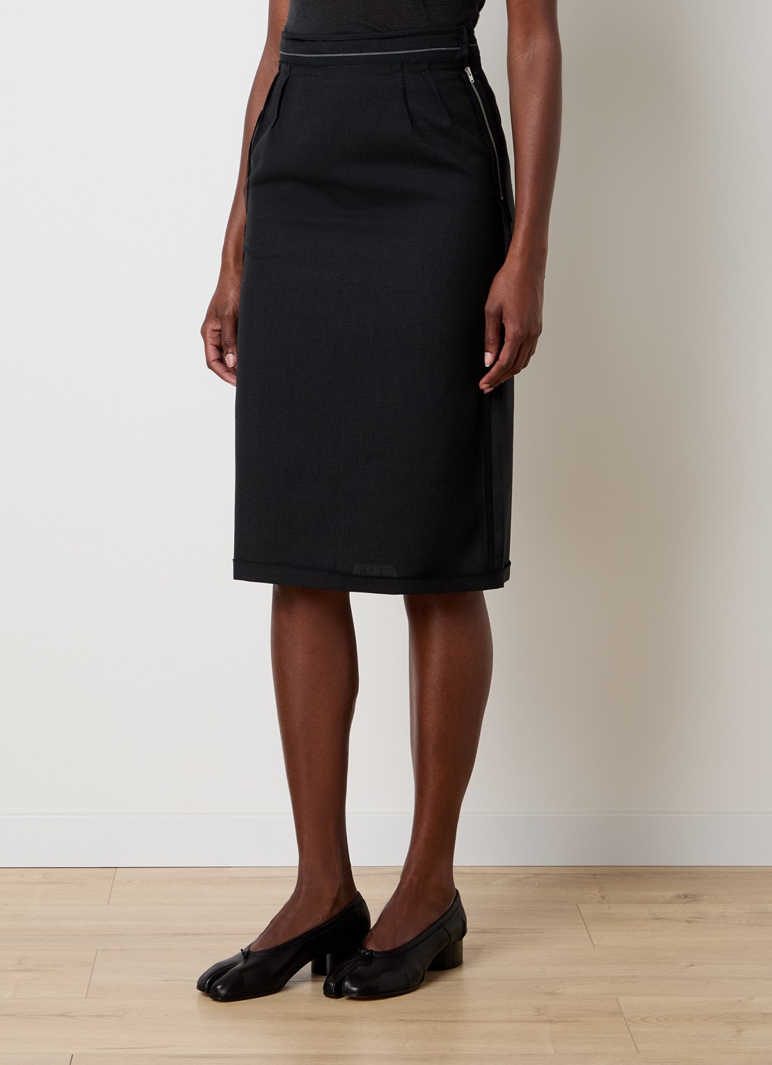 Maison Margiela Midi rok van wol - detail zwart