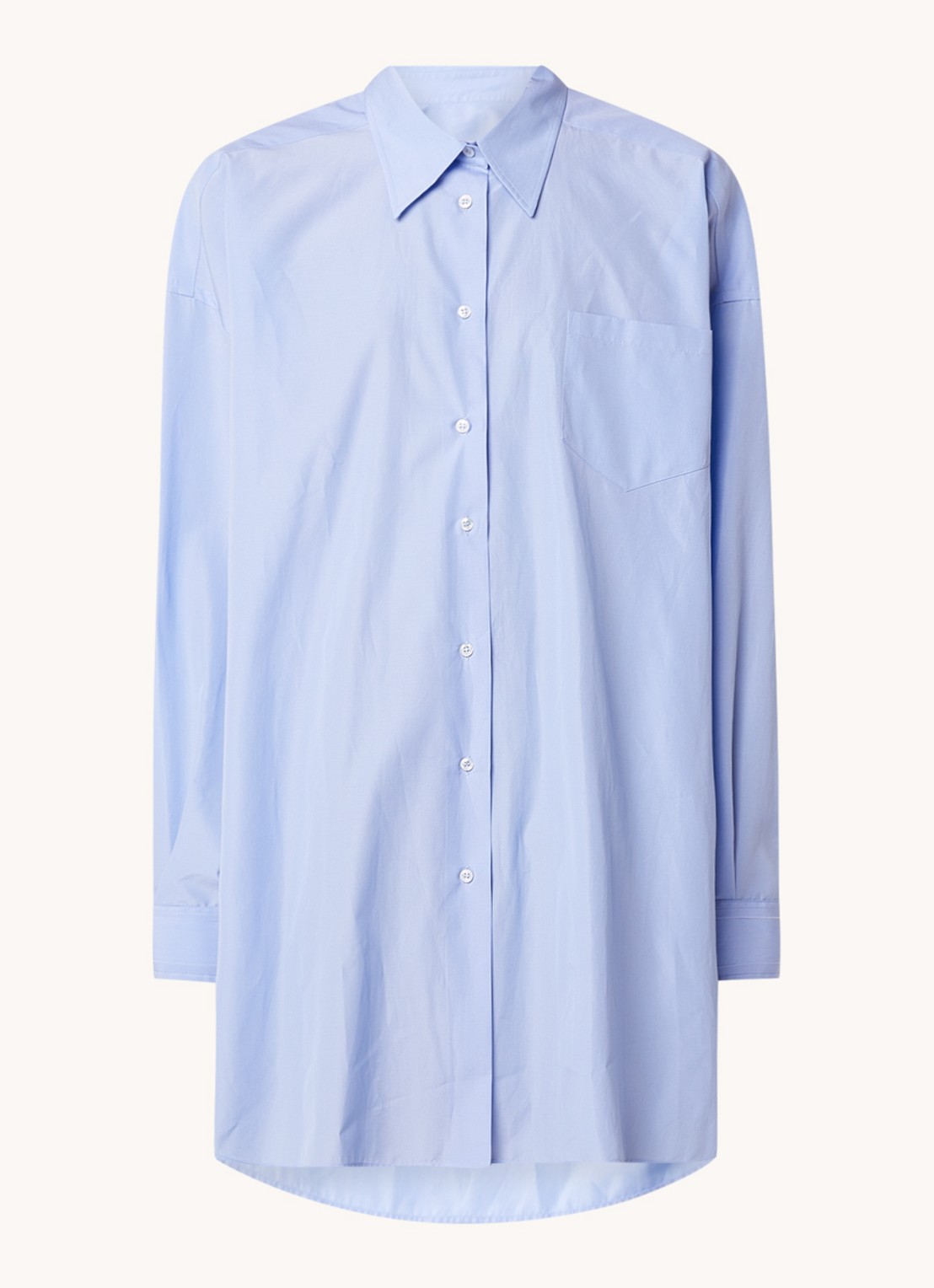 Maison Margiela Oversized mini blousejurk met borstzak - voorkant 4 lichtblauw