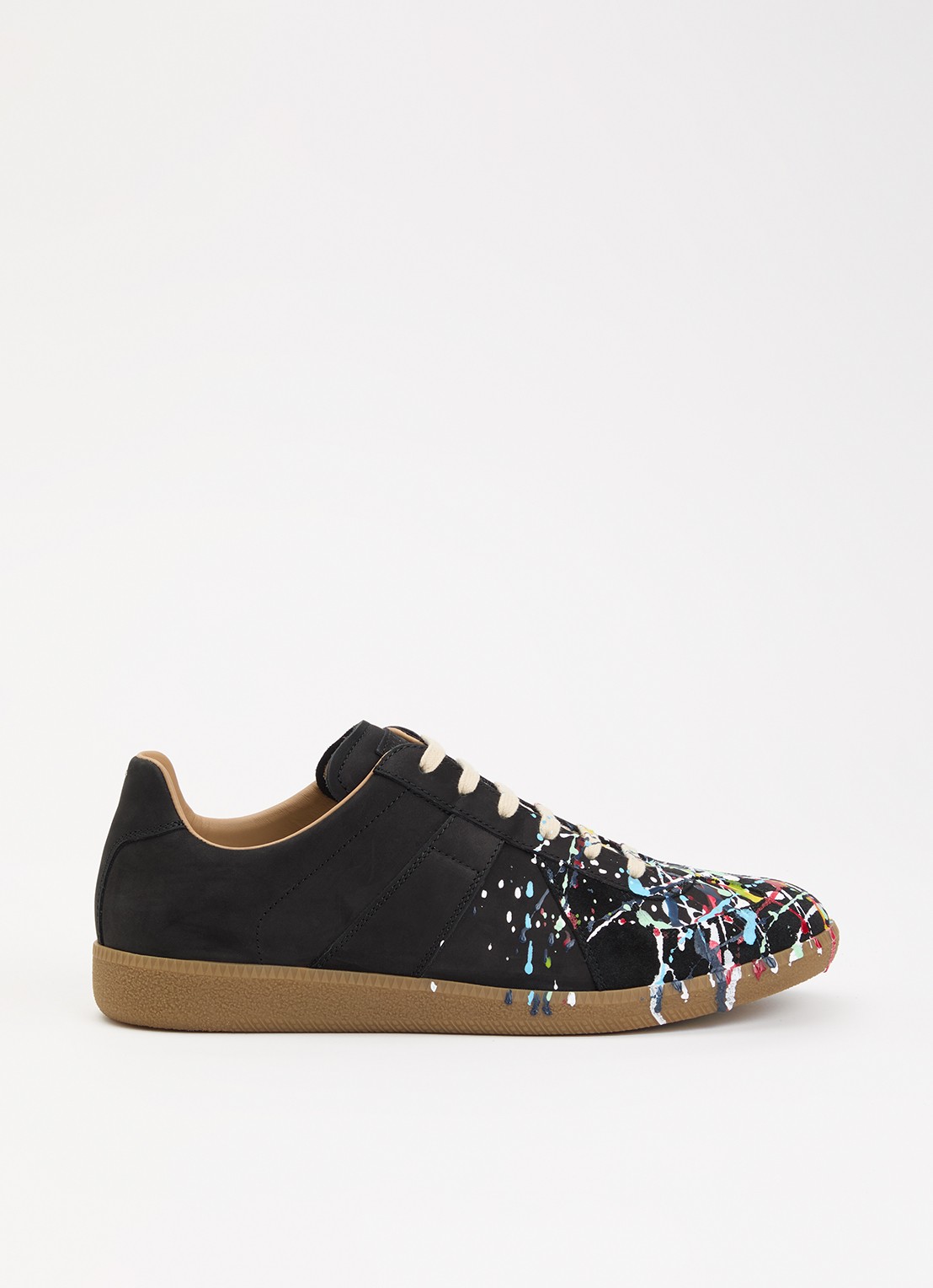 Maison Margiela Paint Replica sneaker van kalfsleer met details van kalfssuède - voorkant zwart