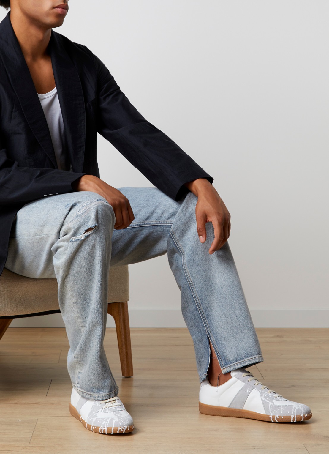 Maison Margiela Paint Replica sneaker van kalfsleer met details van kalfssuède - voorkant 7 wit