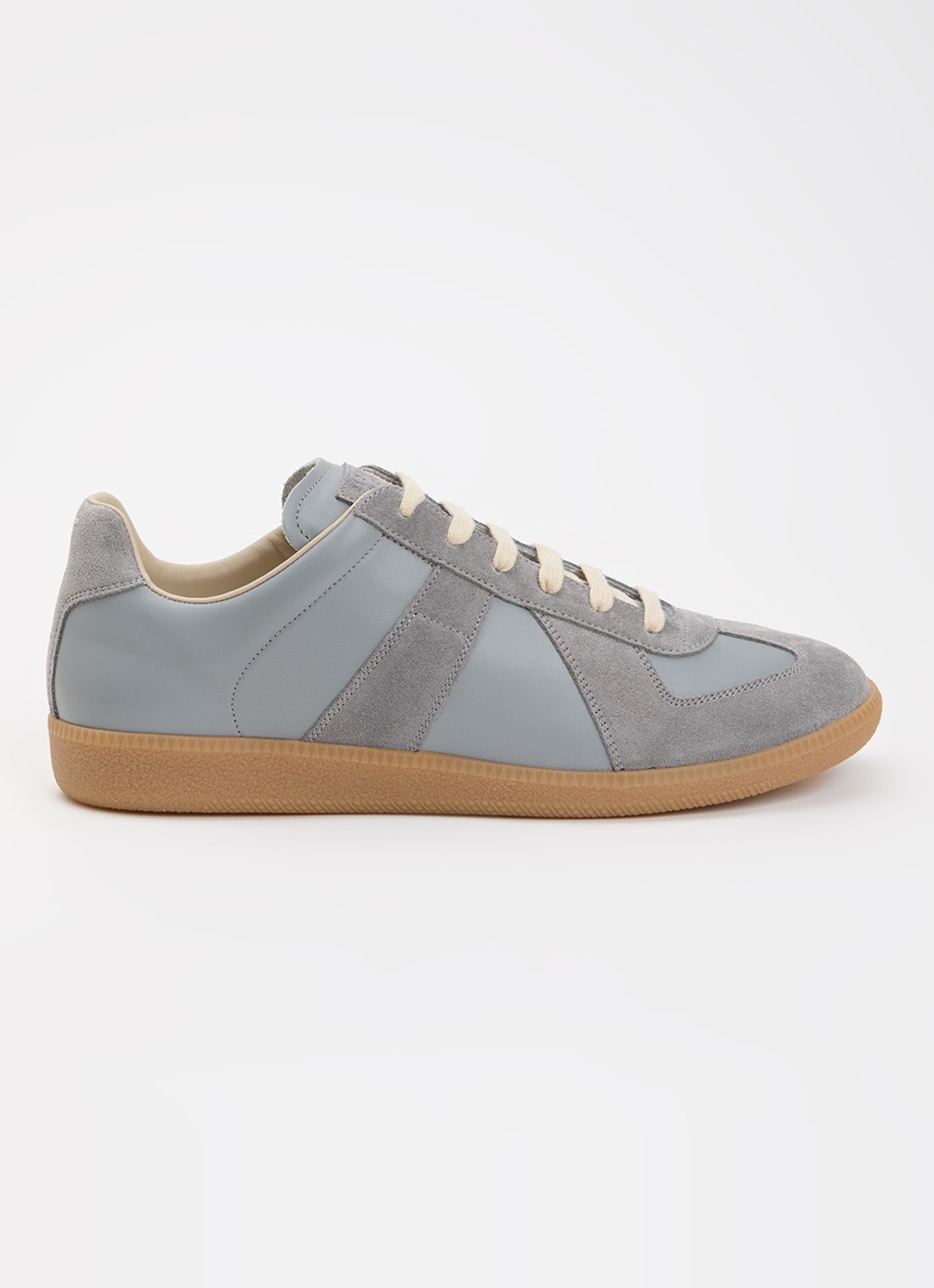 Maison Margiela Replica sneaker van kalfsleer met kalfssuède details - voorkant 6 staalblauw