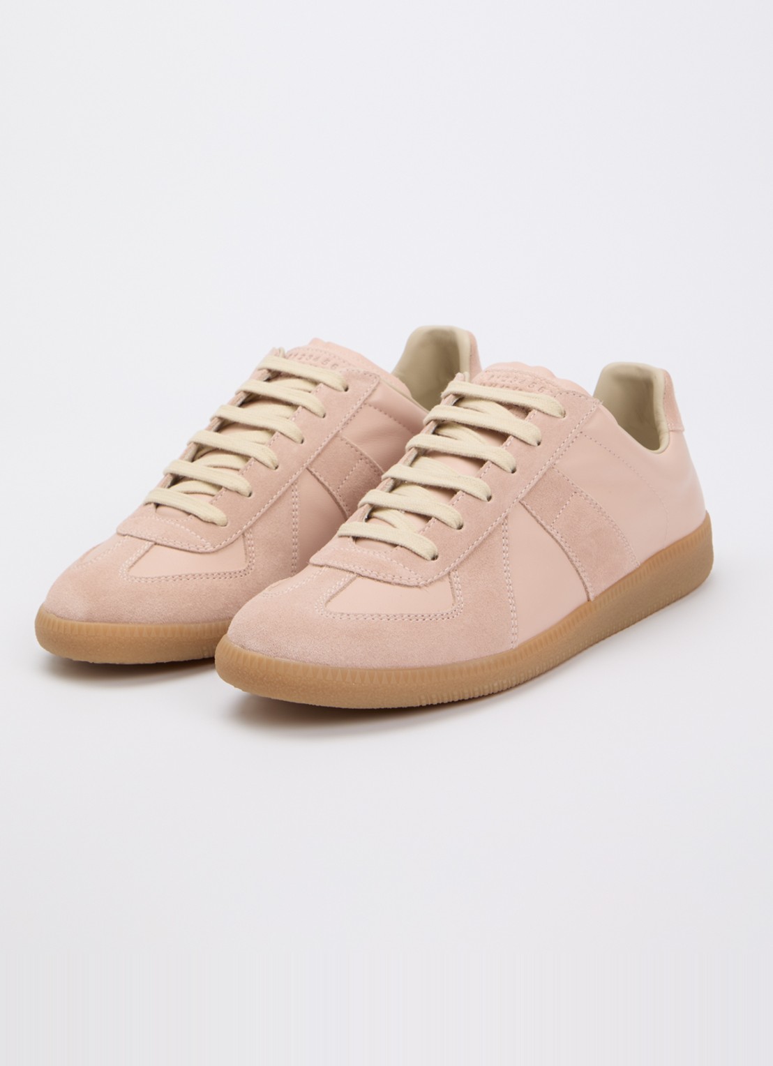 Maison Margiela Replica sneaker van kalfsleer met kalfssuède details - detail 2 lichtroze