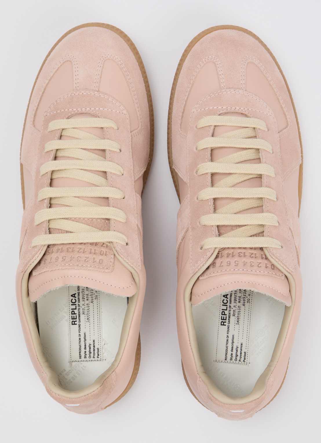 Maison Margiela Replica sneaker van kalfsleer met kalfssuède details - detail 3 lichtroze