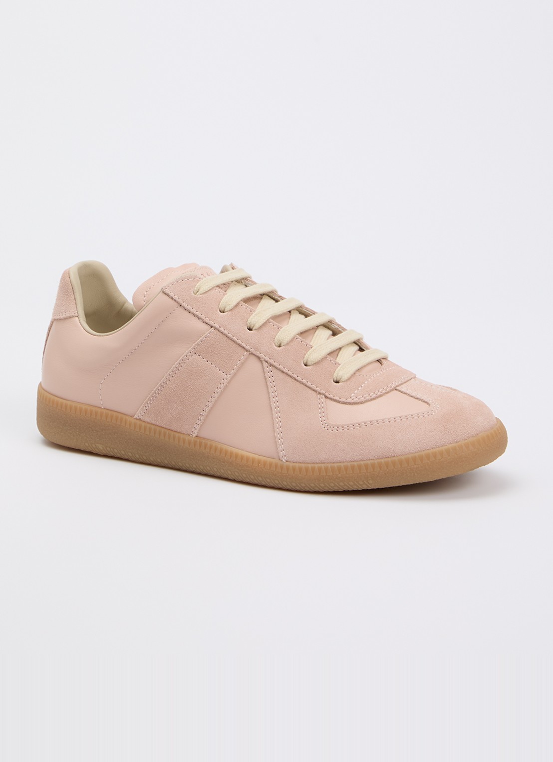 Maison Margiela Replica sneaker van kalfsleer met kalfssuède details - voorkant lichtroze