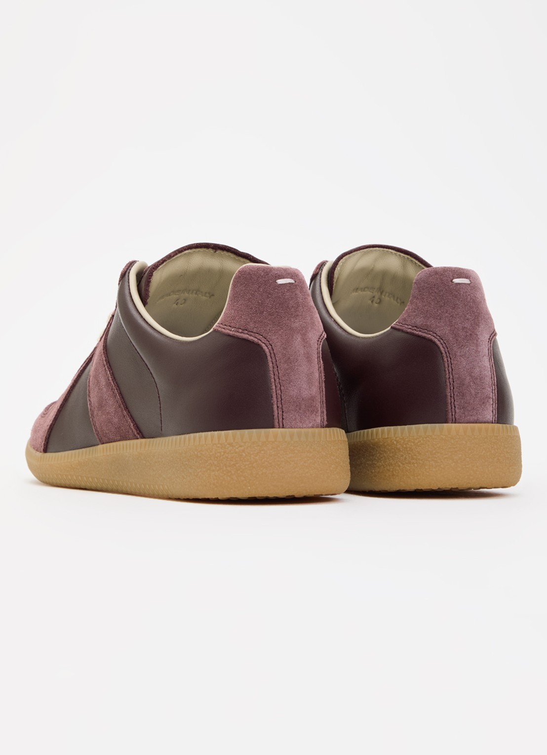 Maison Margiela Replica sneaker van kalfsleer met kalfssuède details - achterkant bordeauxrood