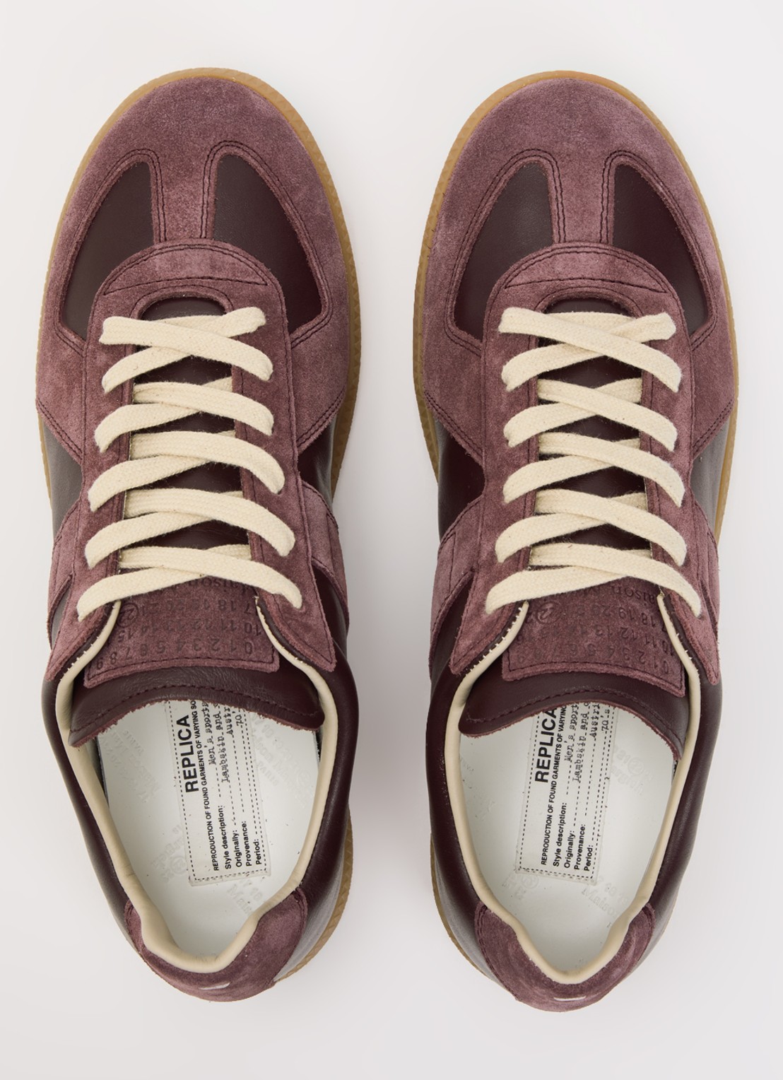 Maison Margiela Replica sneaker van kalfsleer met kalfssuède details - detail 3 bordeauxrood