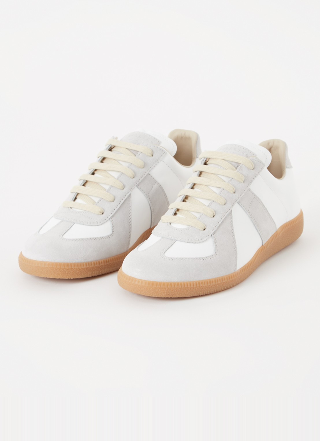 Maison Margiela Replica sneaker van kalfsleer met suède details - detail 2 gebroken wit