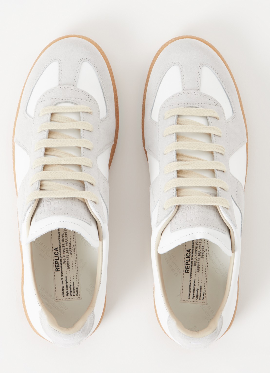 Maison Margiela Replica sneaker van kalfsleer met suède details - detail 3 gebroken wit