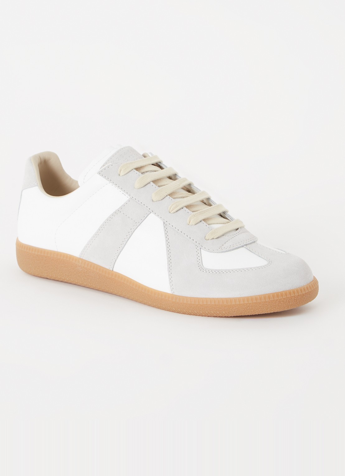 Maison Margiela Replica sneaker van kalfsleer met suède details - voorkant 6 gebroken wit