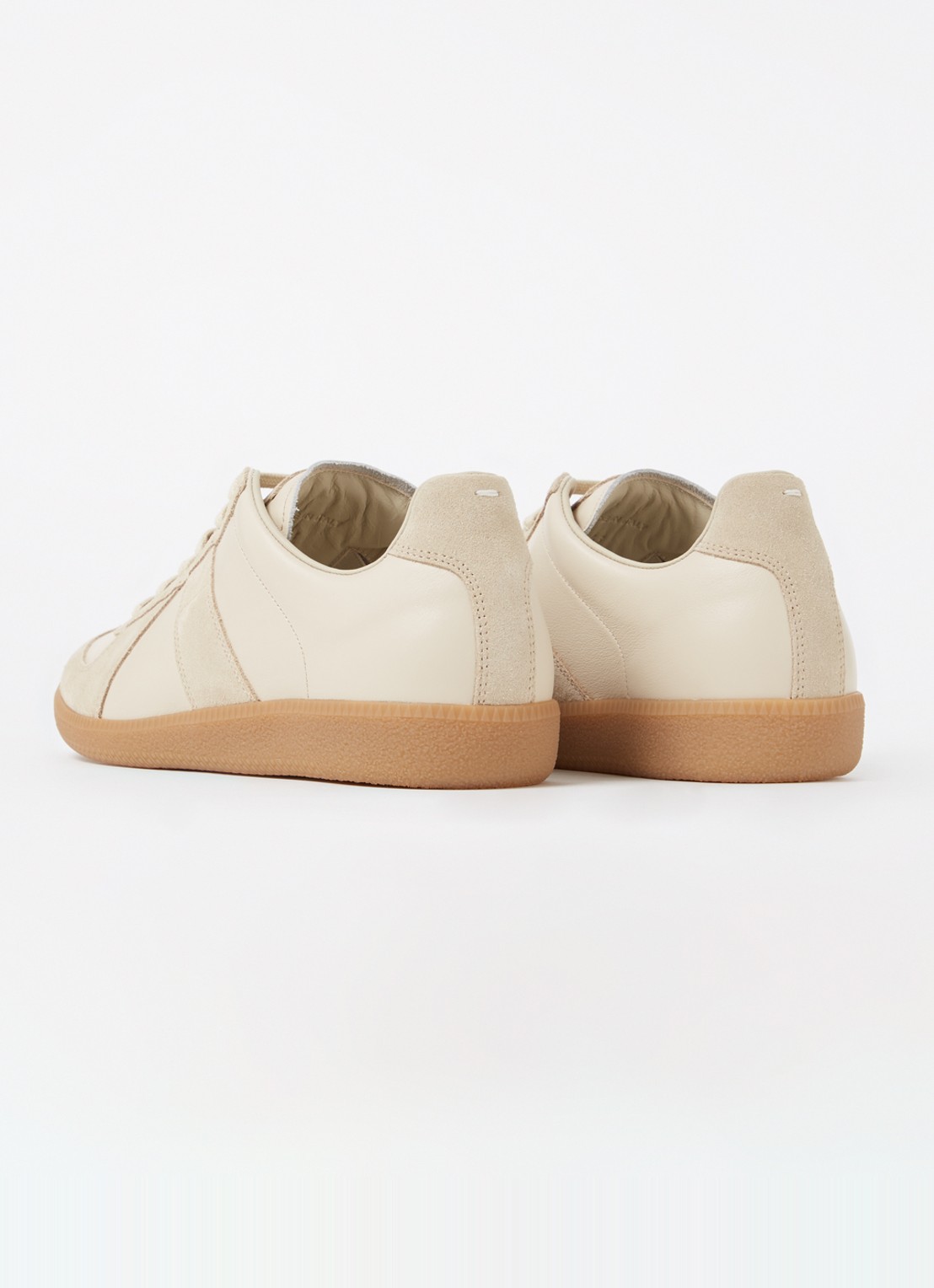Maison Margiela Replica sneaker van kalfsleer met suède details - achterkant bruin