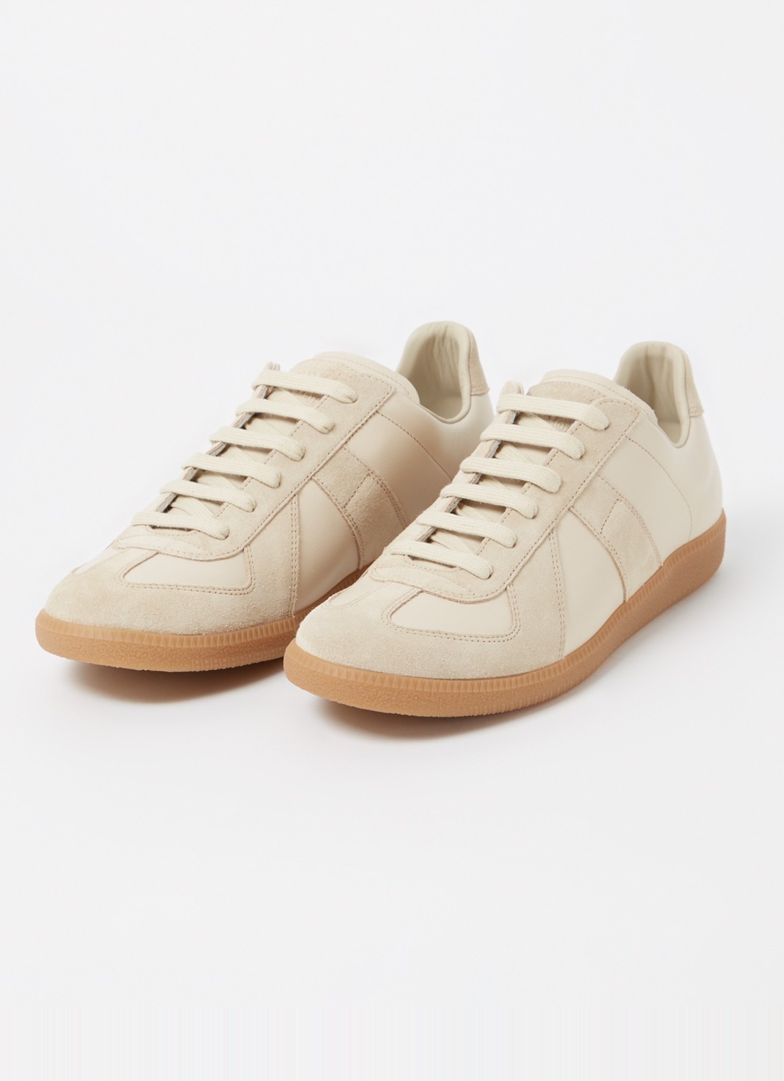 Maison Margiela Replica sneaker van kalfsleer met suède details - detail 4 bruin